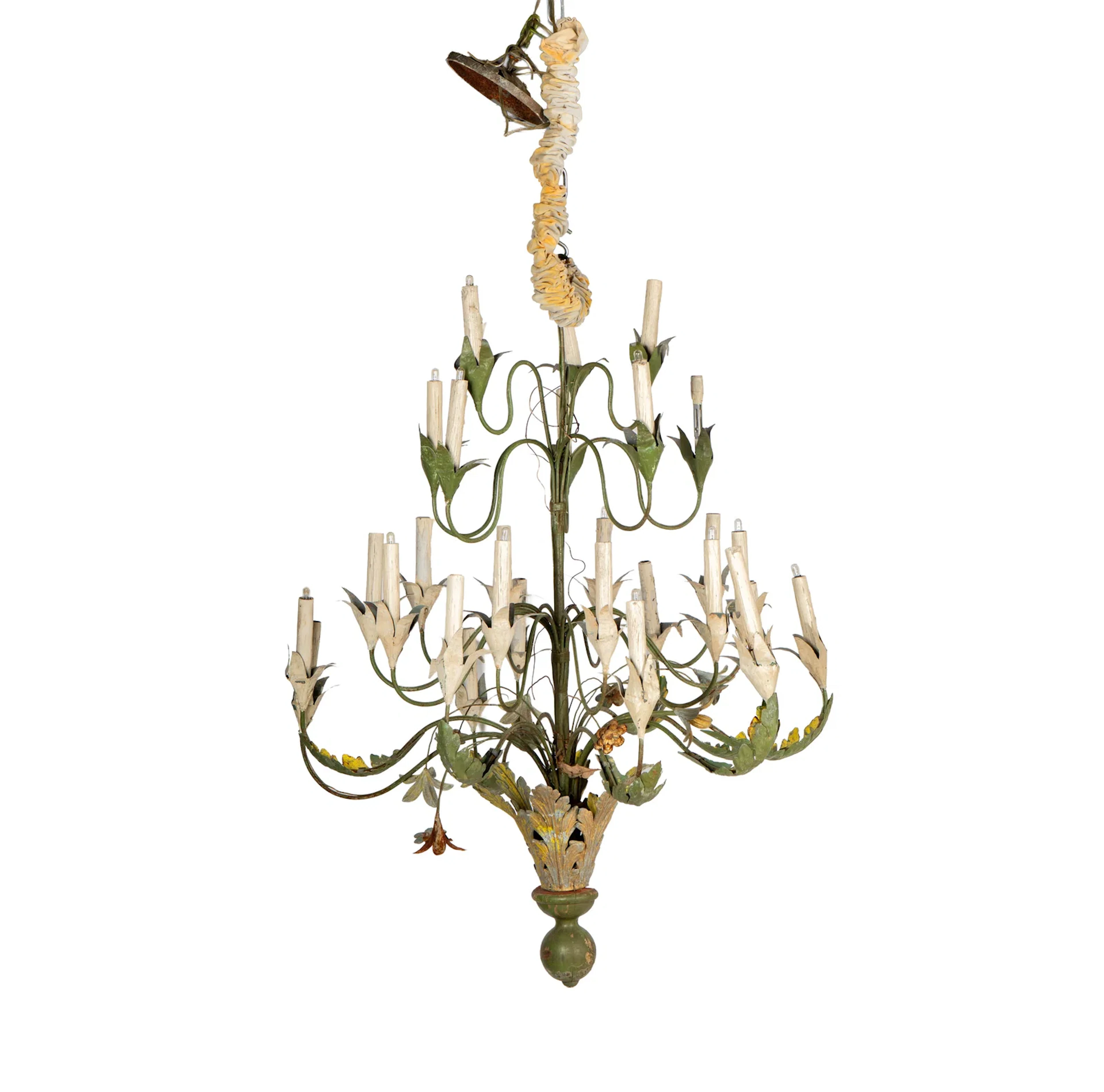Large Green Tole Chandelier