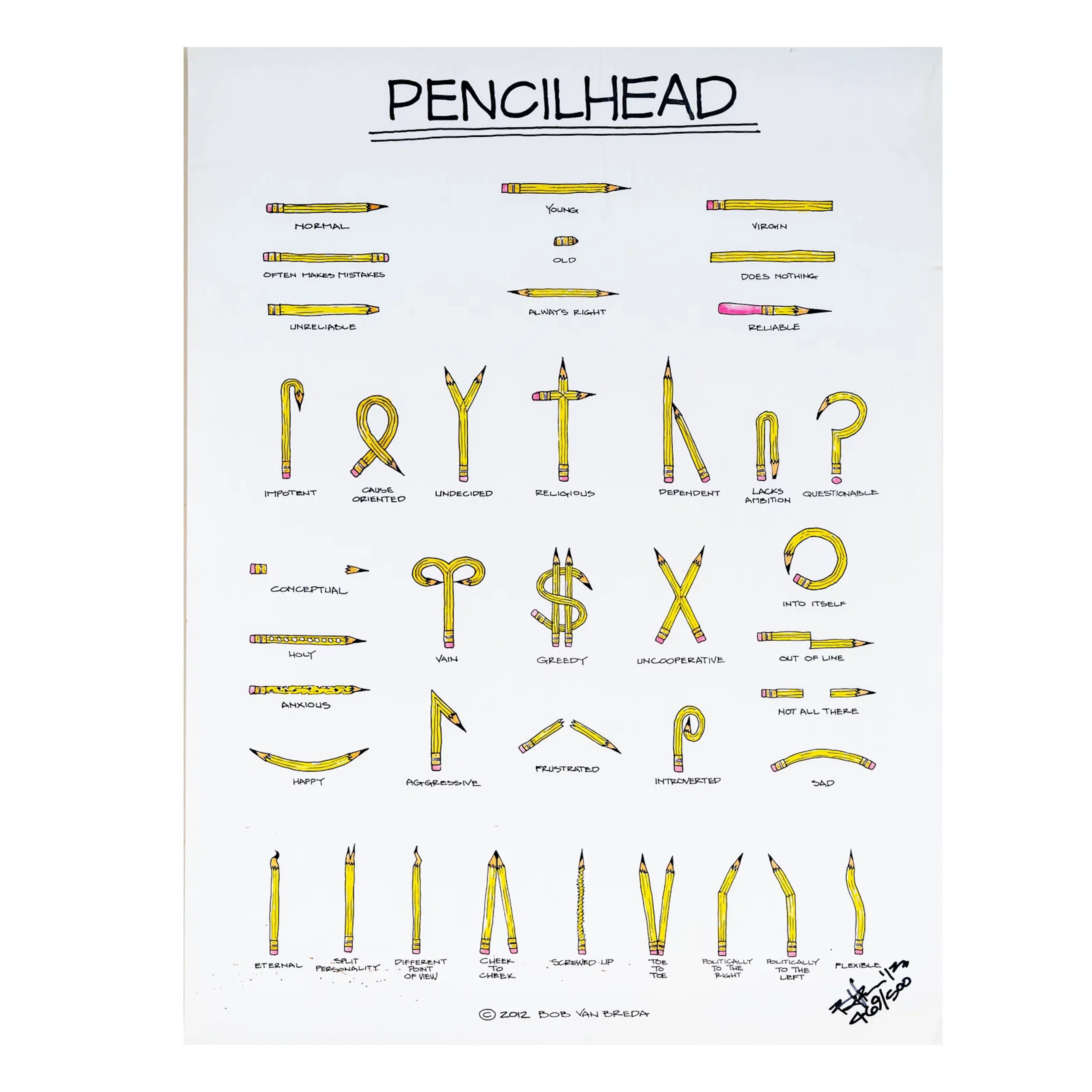 Bob Van Breda (20th/21st Century, American): Pencilhead Signed Poster