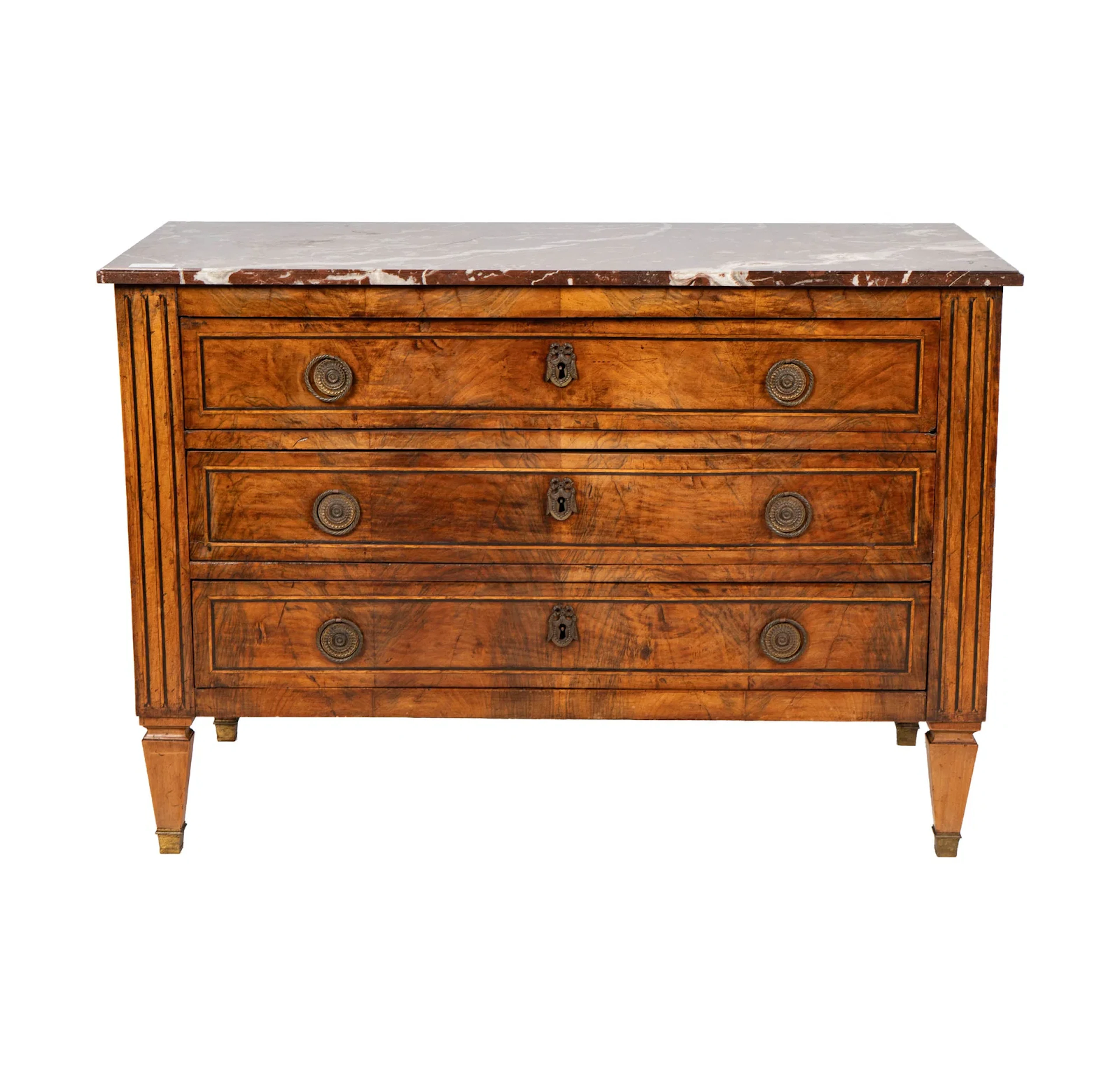 A Directoire Walnut and Marble Commode