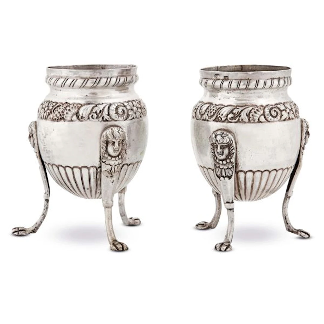 A PAIR OF SMALL SILVER VASES, NAPLES, 19TH CENTURY