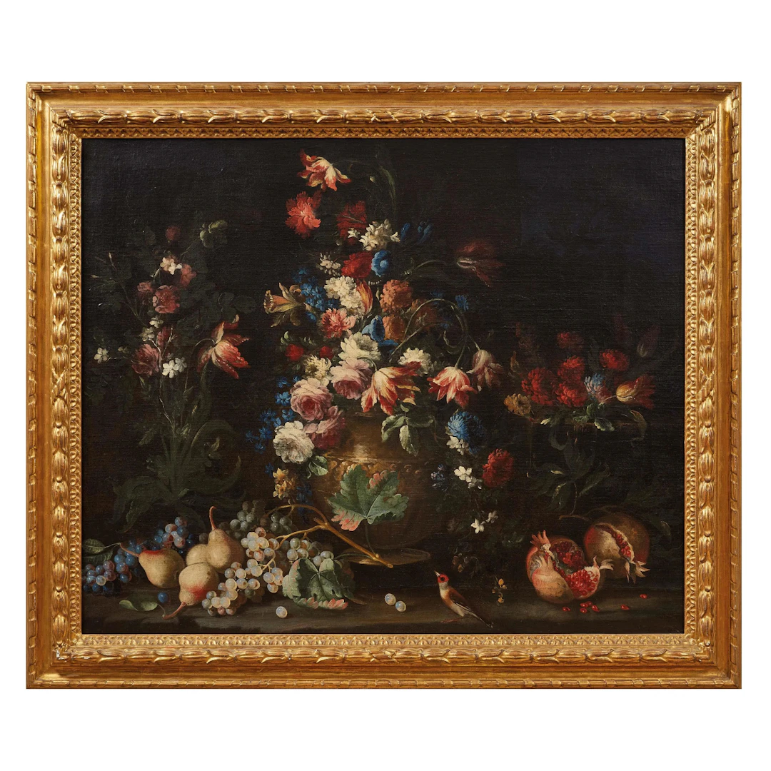 Lombard painter, 17th-18th centuries, bronze vase with roses, tulips