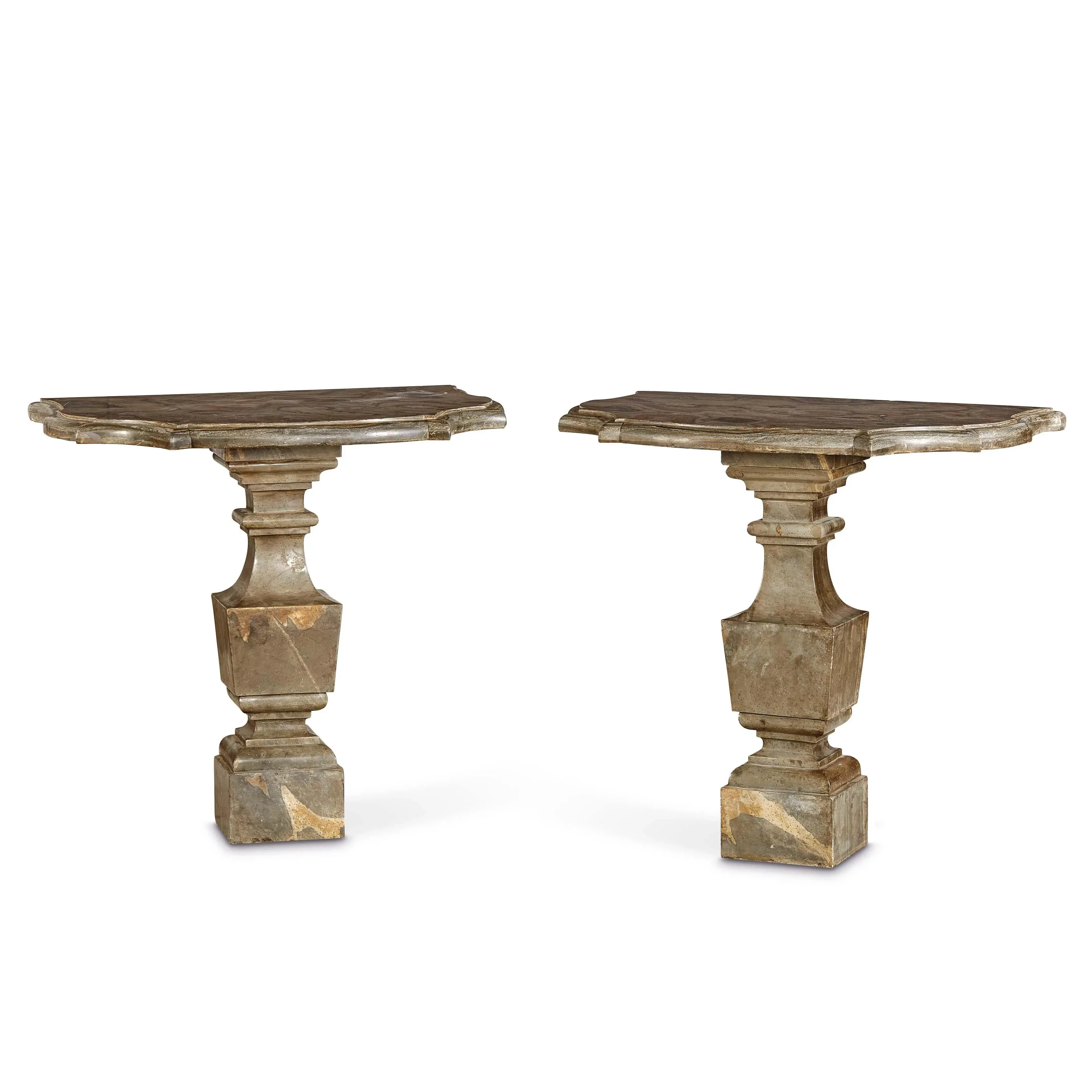 A PAIR OF SMALL CENTRAL ITALY CONSOLES, EARLY 18TH CENTURY