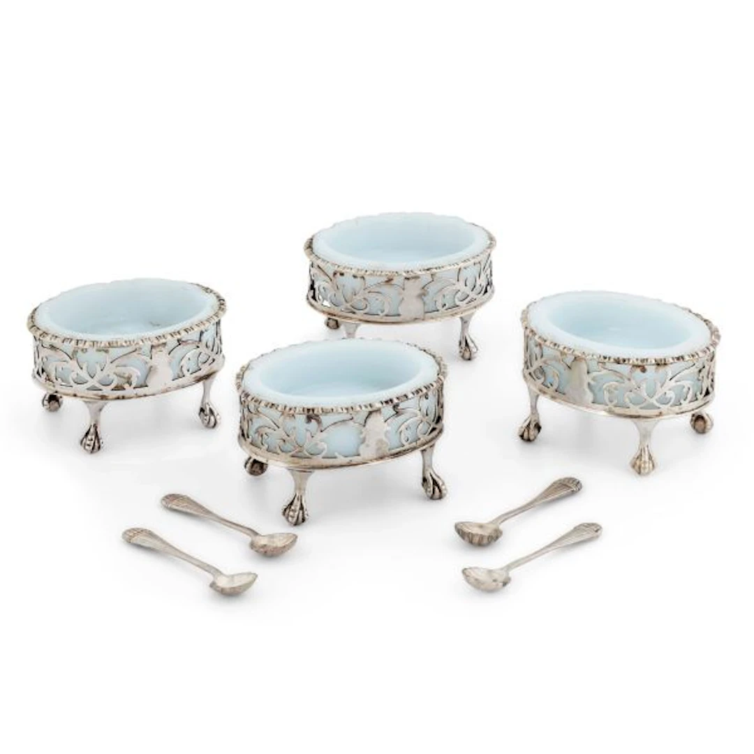 TWO PAIRS OF SILVER SALT CELLARS, D&R HENNEL, LONDON, 1768/1769, AND