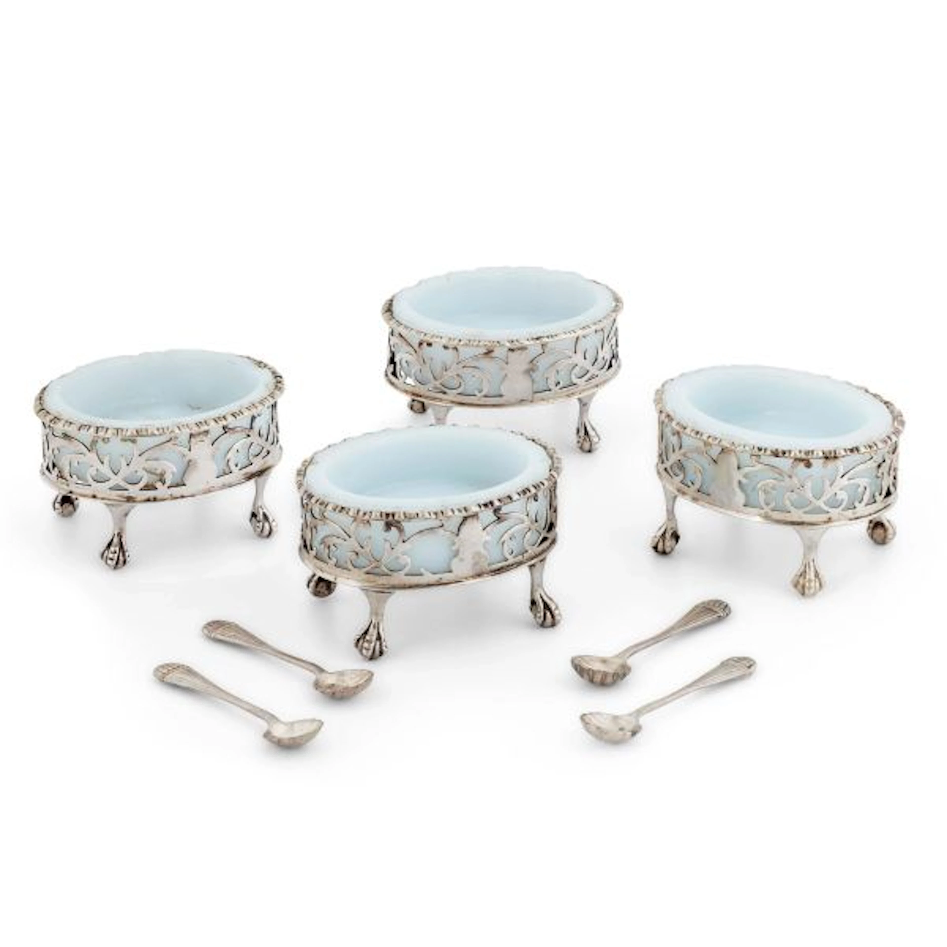 TWO PAIRS OF SILVER SALT CELLARS, D&R HENNEL, LONDON, 1768/1769, AND