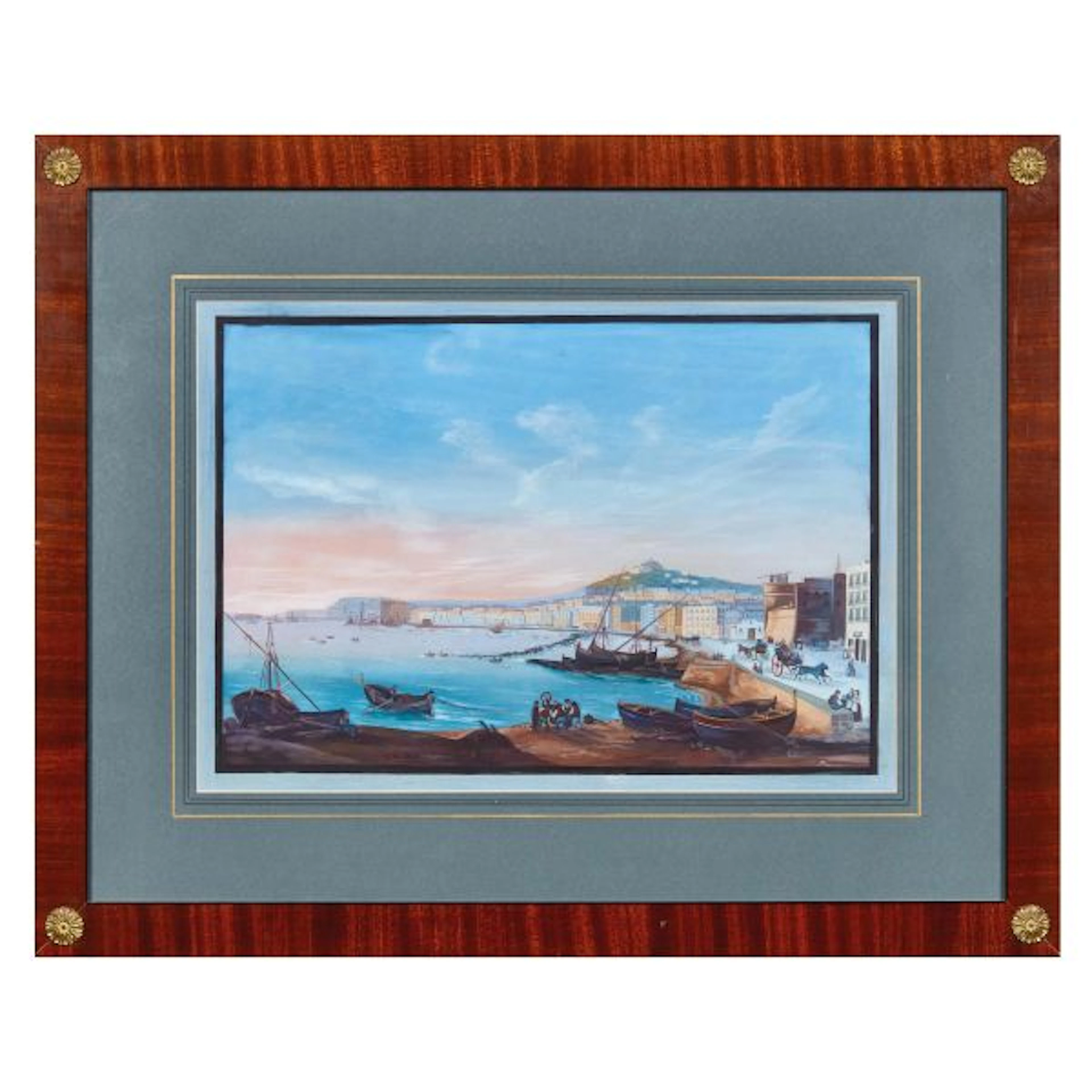 Neapolitan school, 19th century, view of the port of Naples, gouache on paper