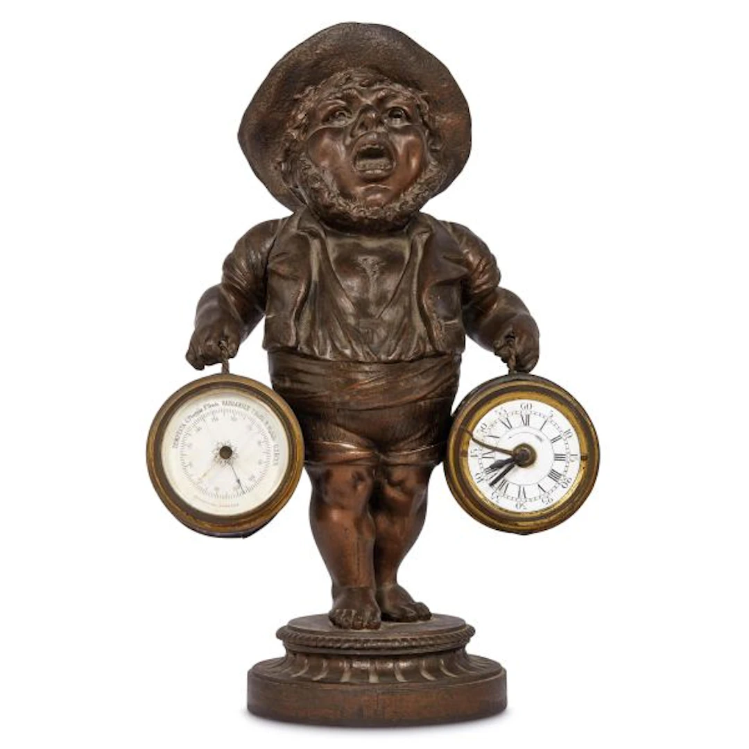 A NORTHERN ITALY CLOCK AND BAROMETER STAND FIGURE, LATE 19TH CENTURY
