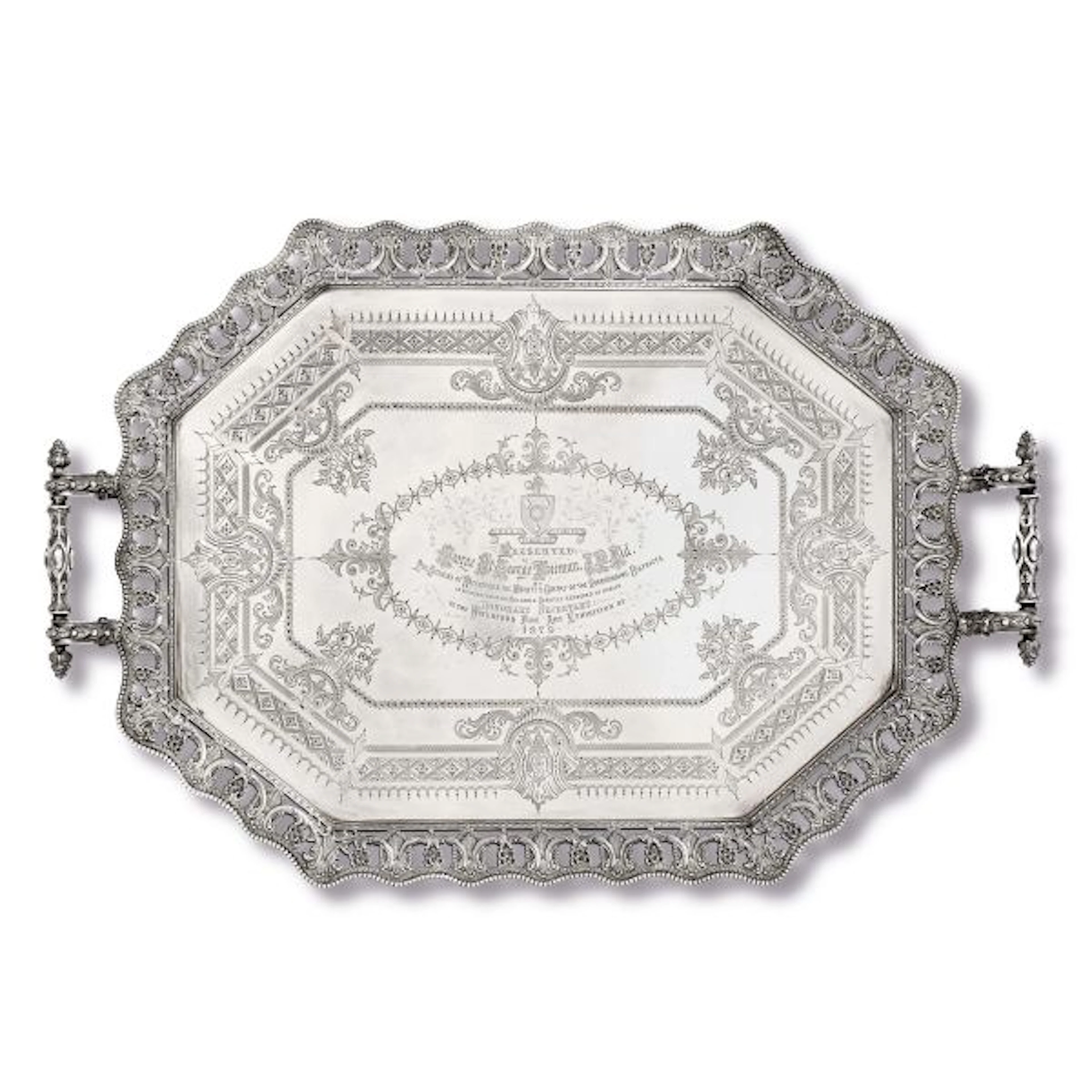 A VICTORIAN SILVER TRAY, MARTIN HALL & CO, SHEFFIELD, 1879/1880