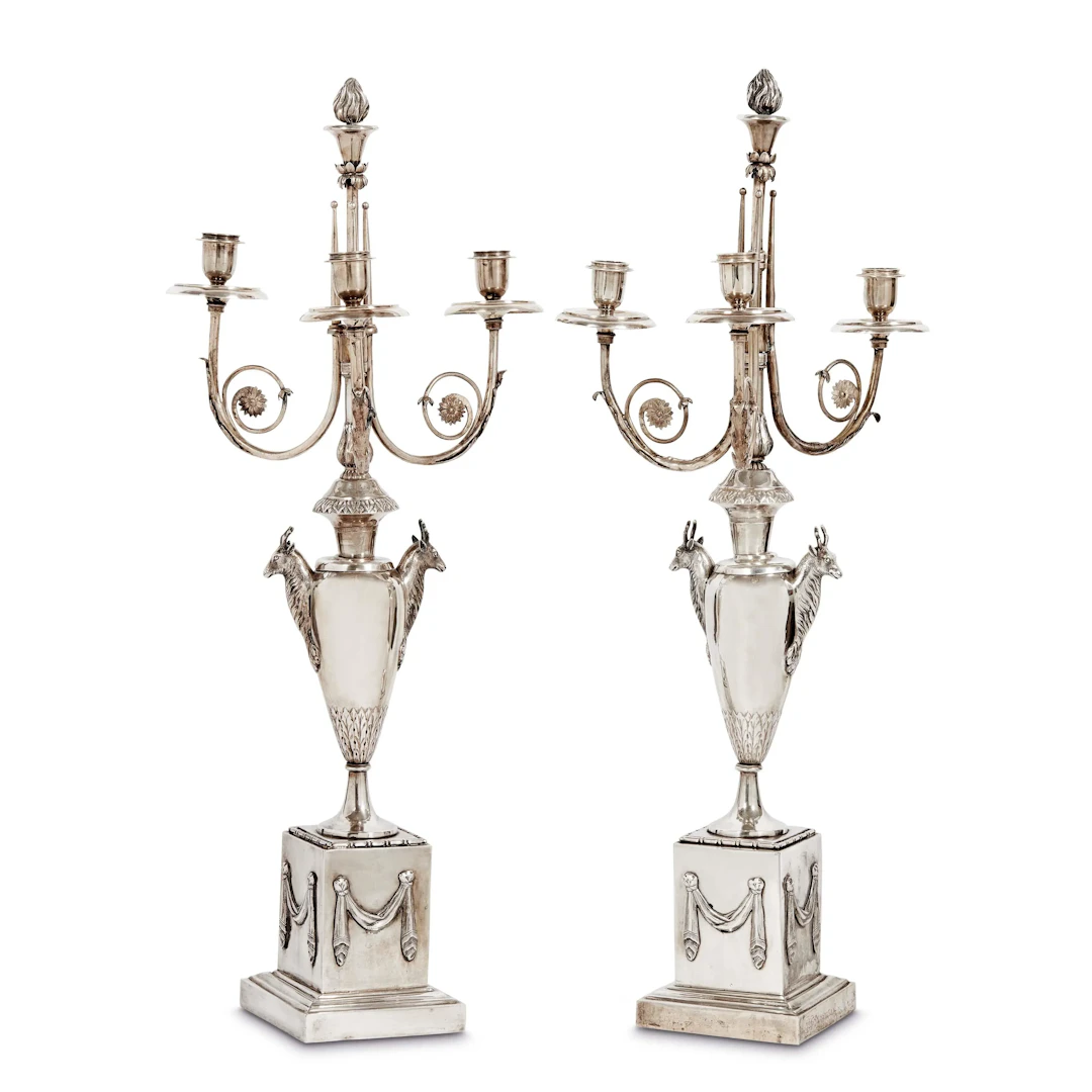 A PAIR OF SILVER CANDELABRA, JOHANN ALOIS SEETHALER, AUGSBURG, 1804