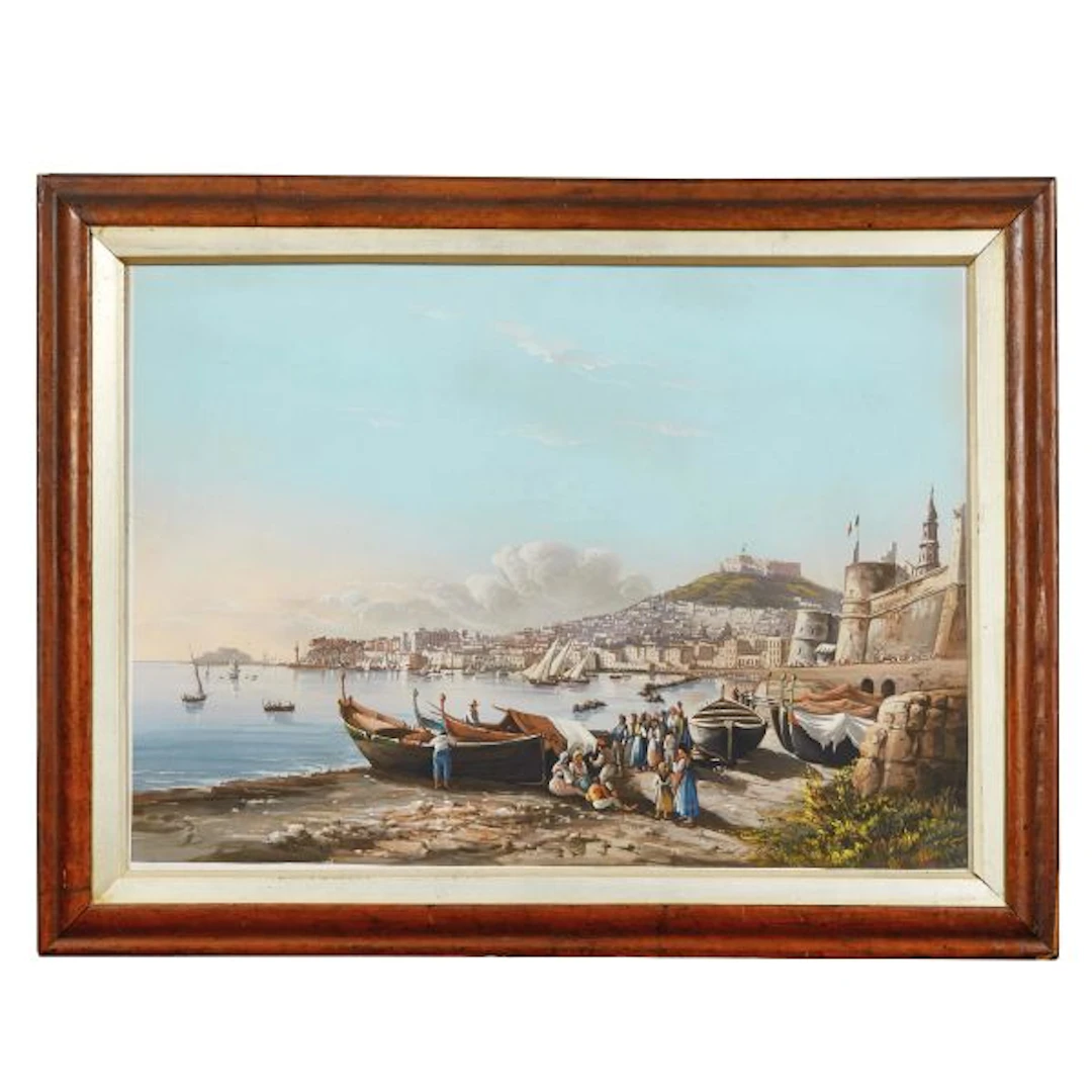 Neapolitan school, 19th century, view of the port of Naples, guache on paper