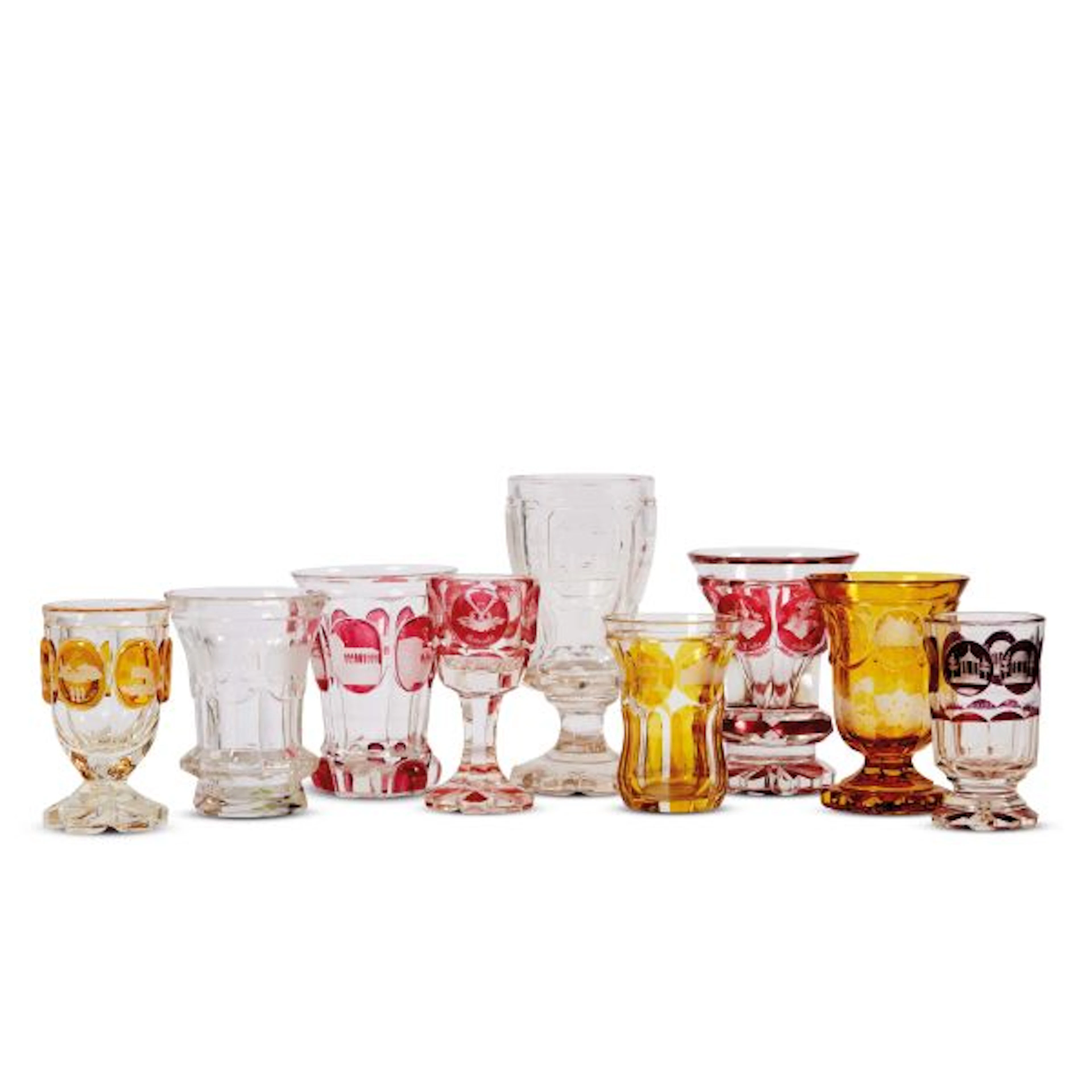 NINE BOHEMIAN GLASSES, 19TH/20TH CENTURY