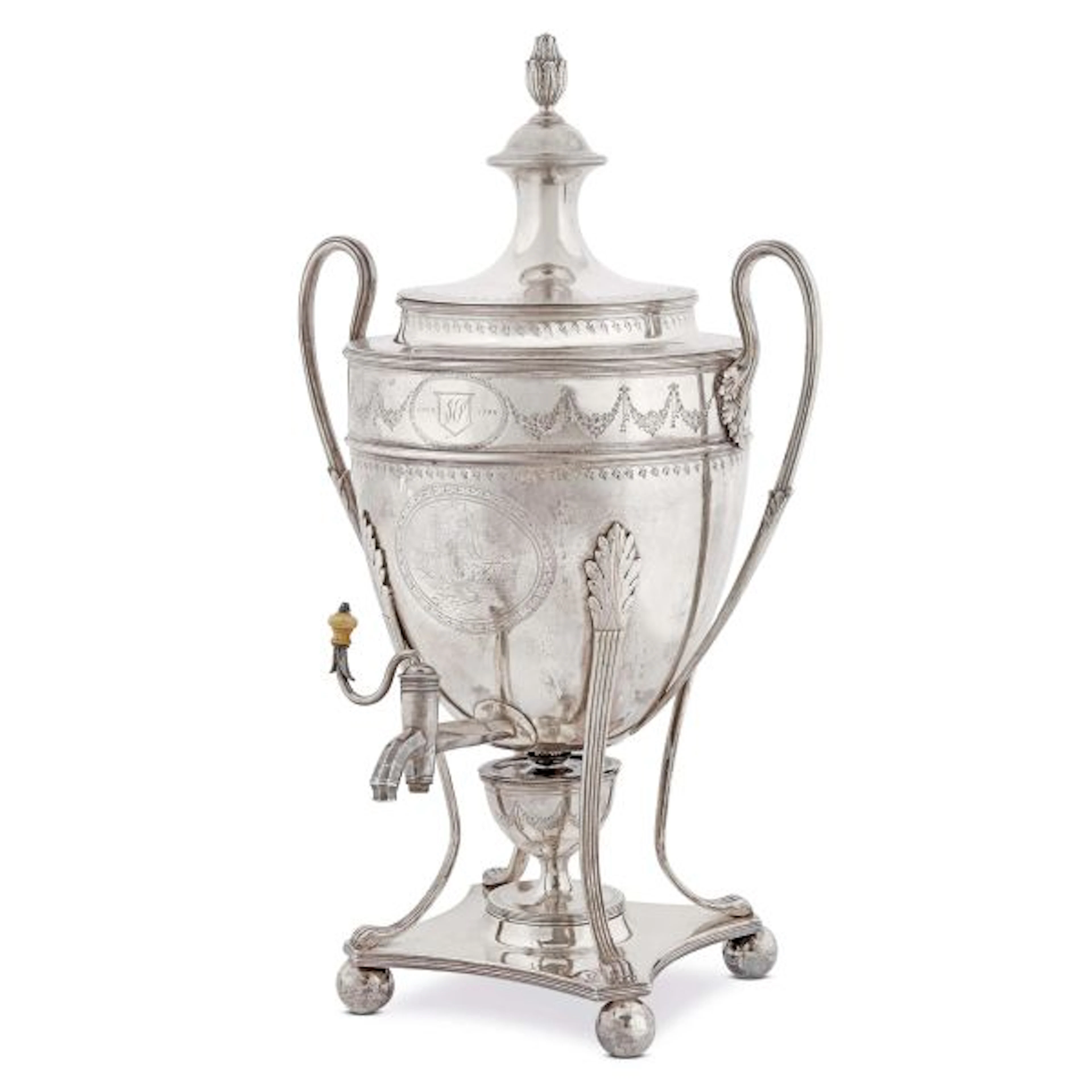 A LARGE SILVER SAMOVAR, JOHN ROBINS, LONDON, 1796
