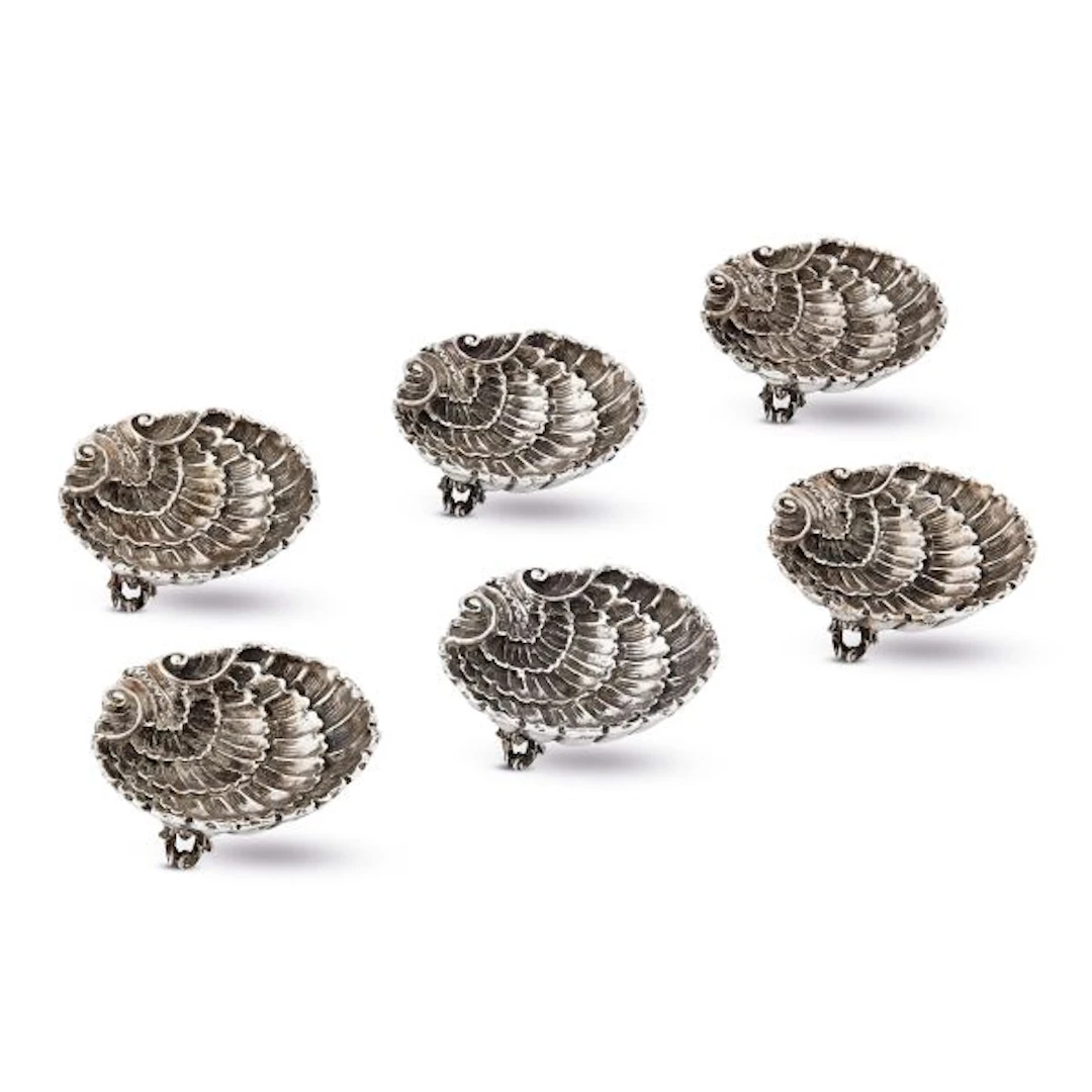 SIX SILVER SALT CELLARS, GIUSEPPE KNIGHT, NAPLES, 20TH CENTURY