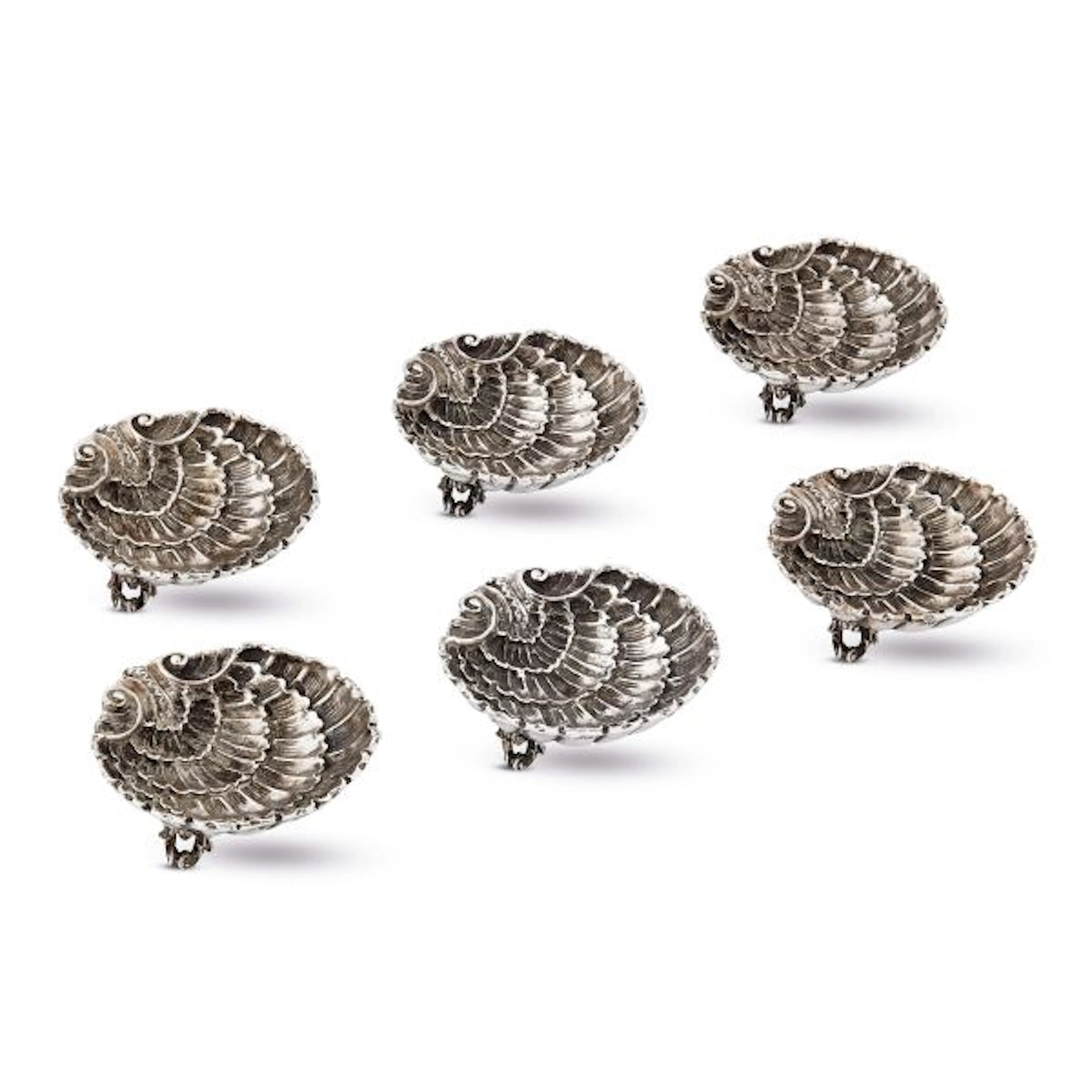 SIX SILVER SALT CELLARS, GIUSEPPE KNIGHT, NAPLES, 20TH CENTURY