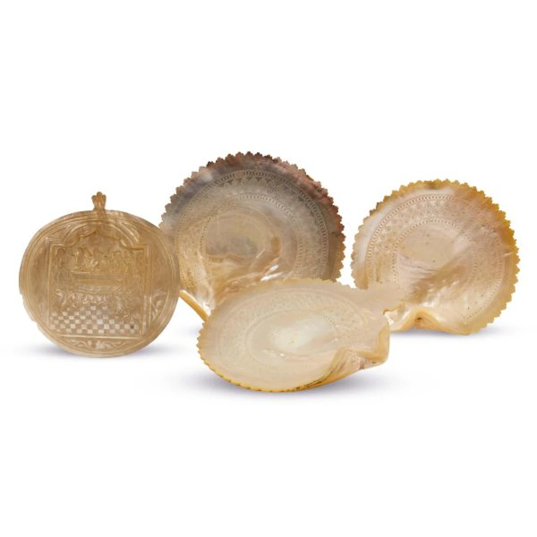 FOUR JERUSALEM MOTHER-OF-PEARL SHELLS, LATE 19TH CENTURY
