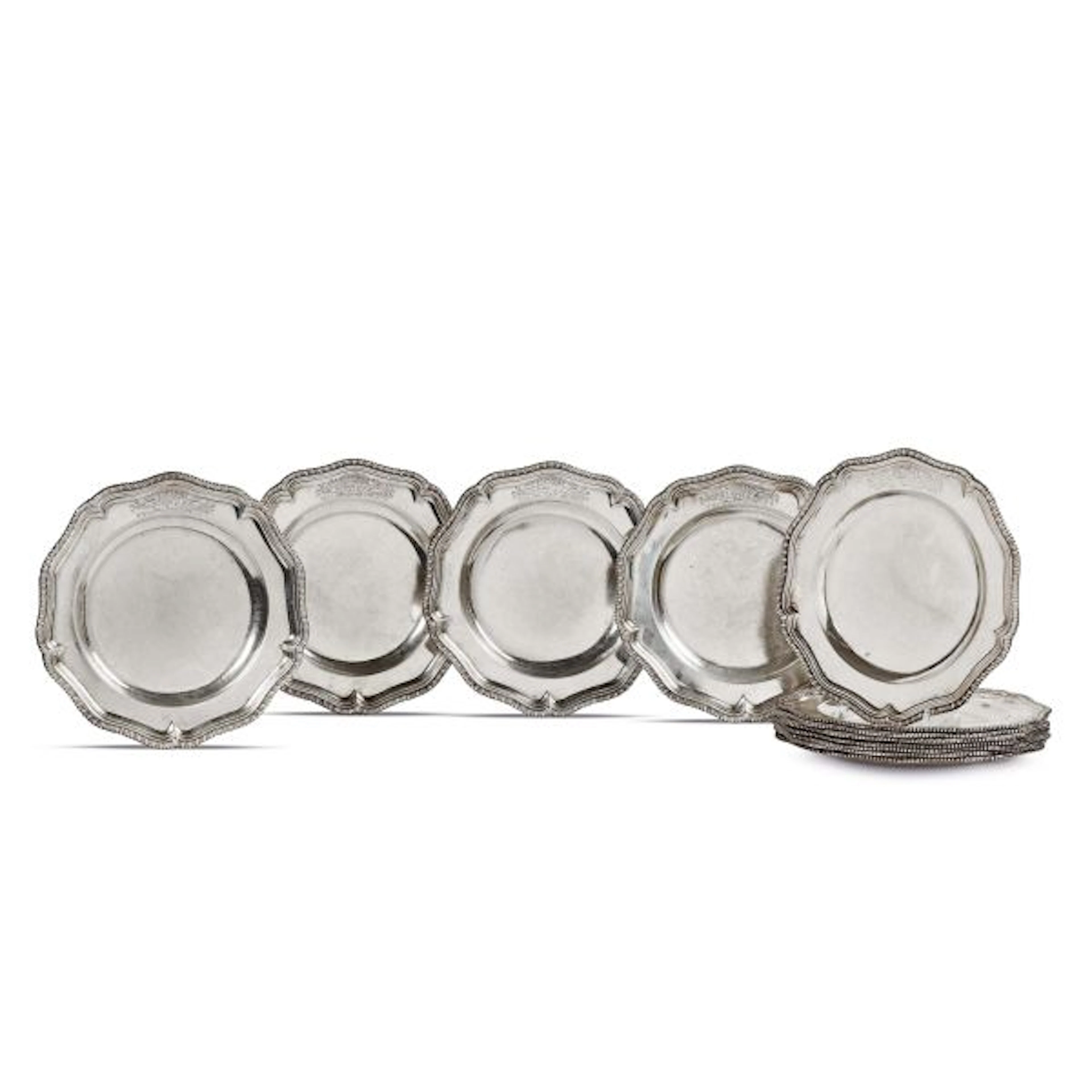 TWELVE SILVER DISHES, GEORGE WICKES, LONDON, 1750