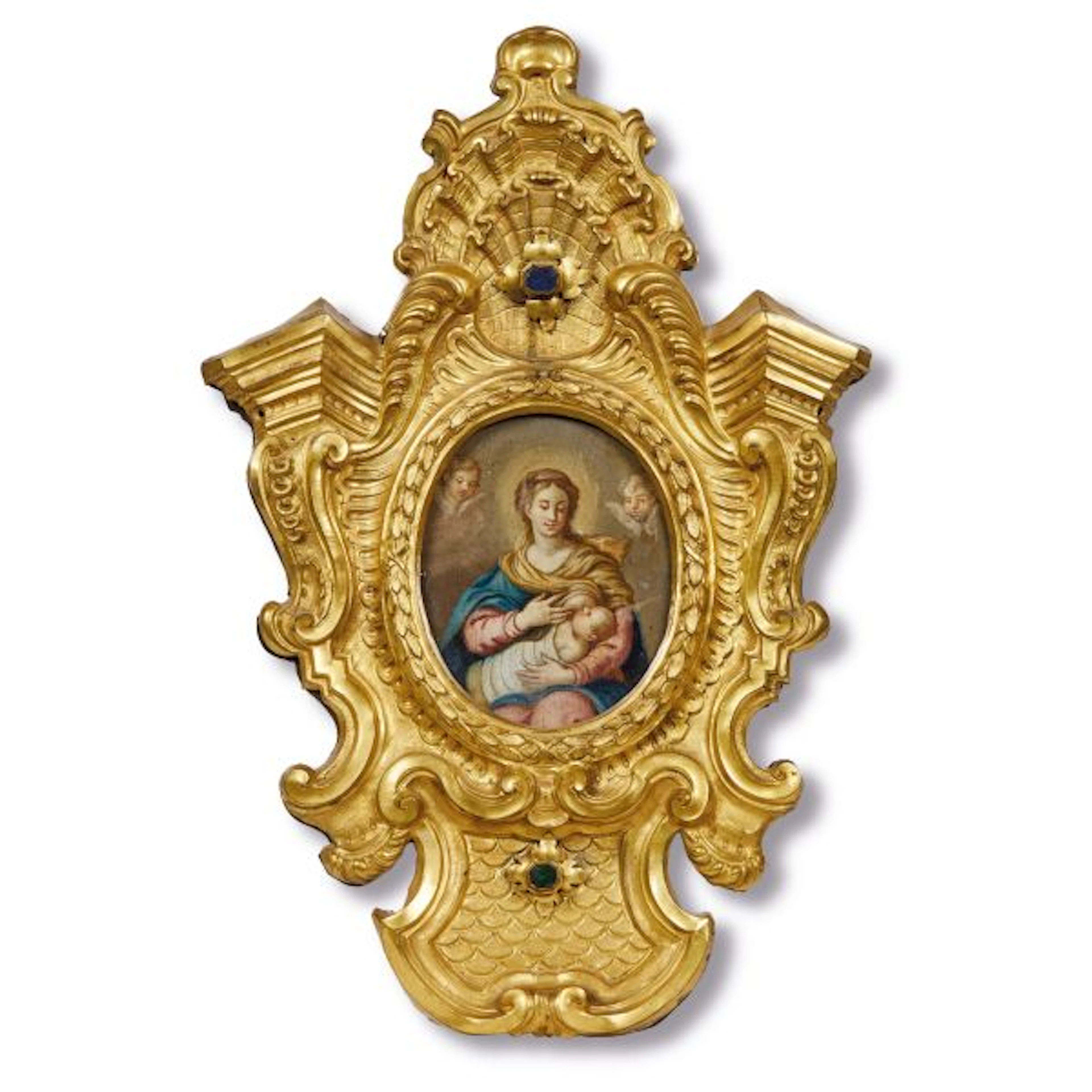 A NEAPOLITAN FRAME WITH PAINTING, 18TH CENTURY