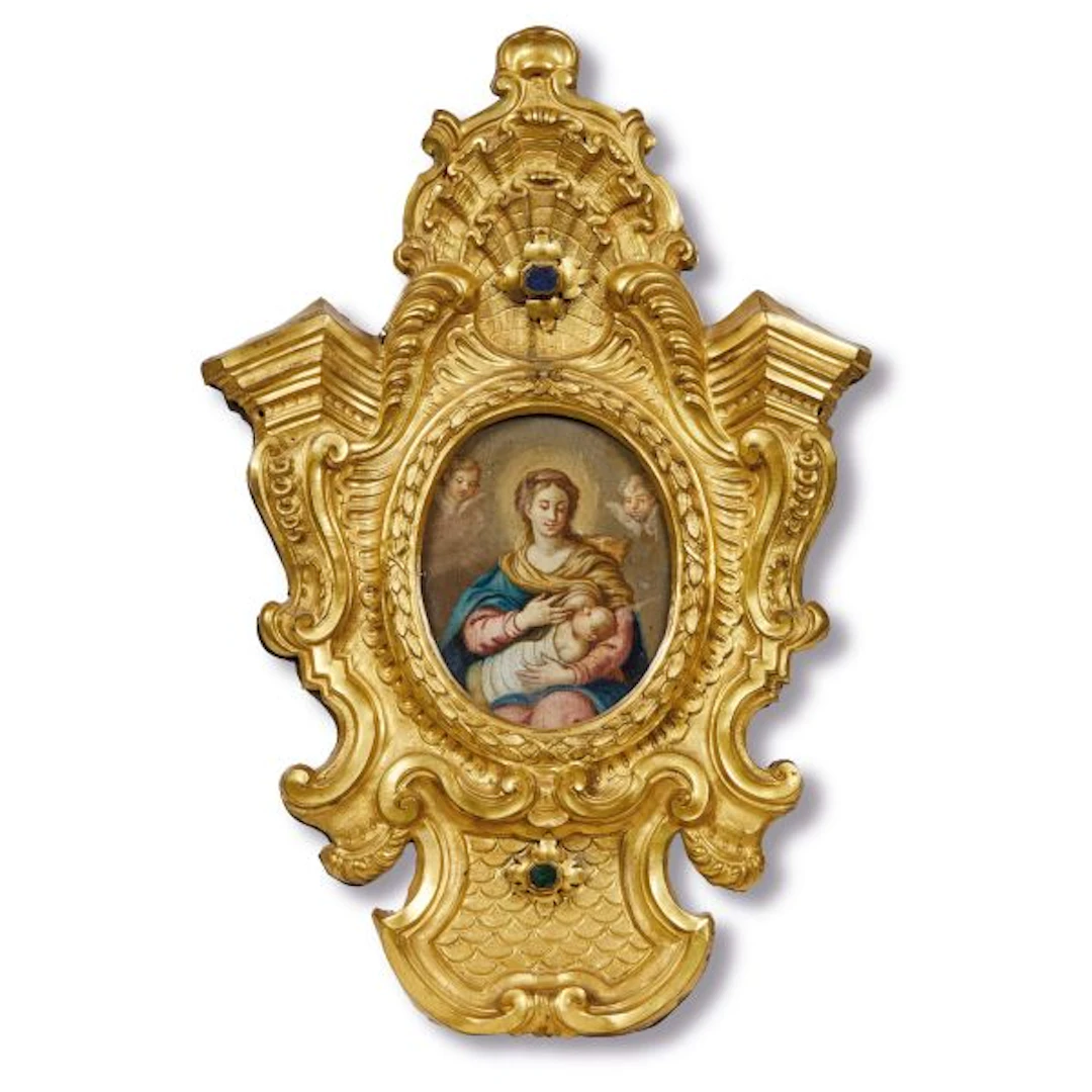 A NEAPOLITAN FRAME WITH PAINTING, 18TH CENTURY