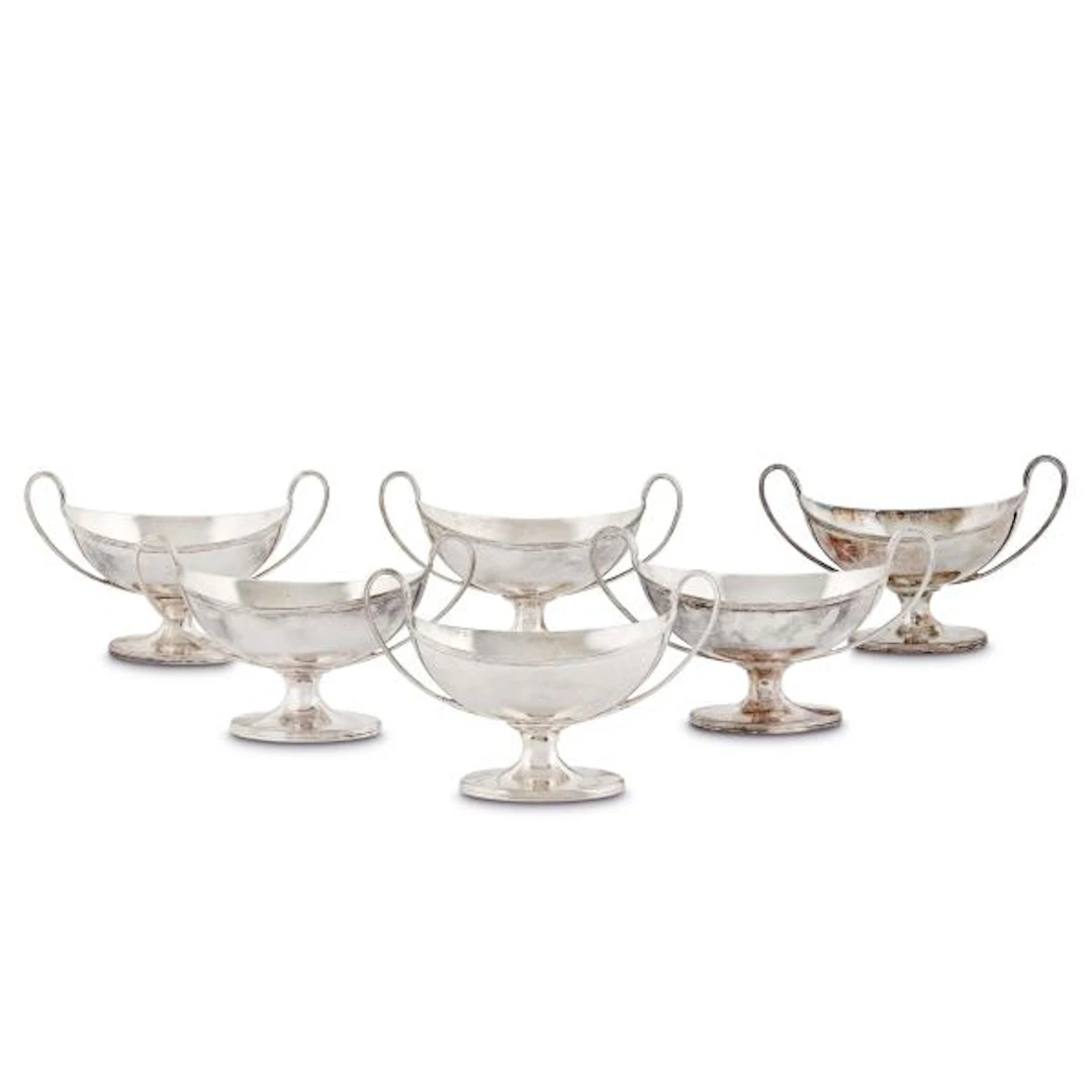 SIX SILVER TWO-HANDLED SALTS, HENRY CHAWNER, LONDON, 1795