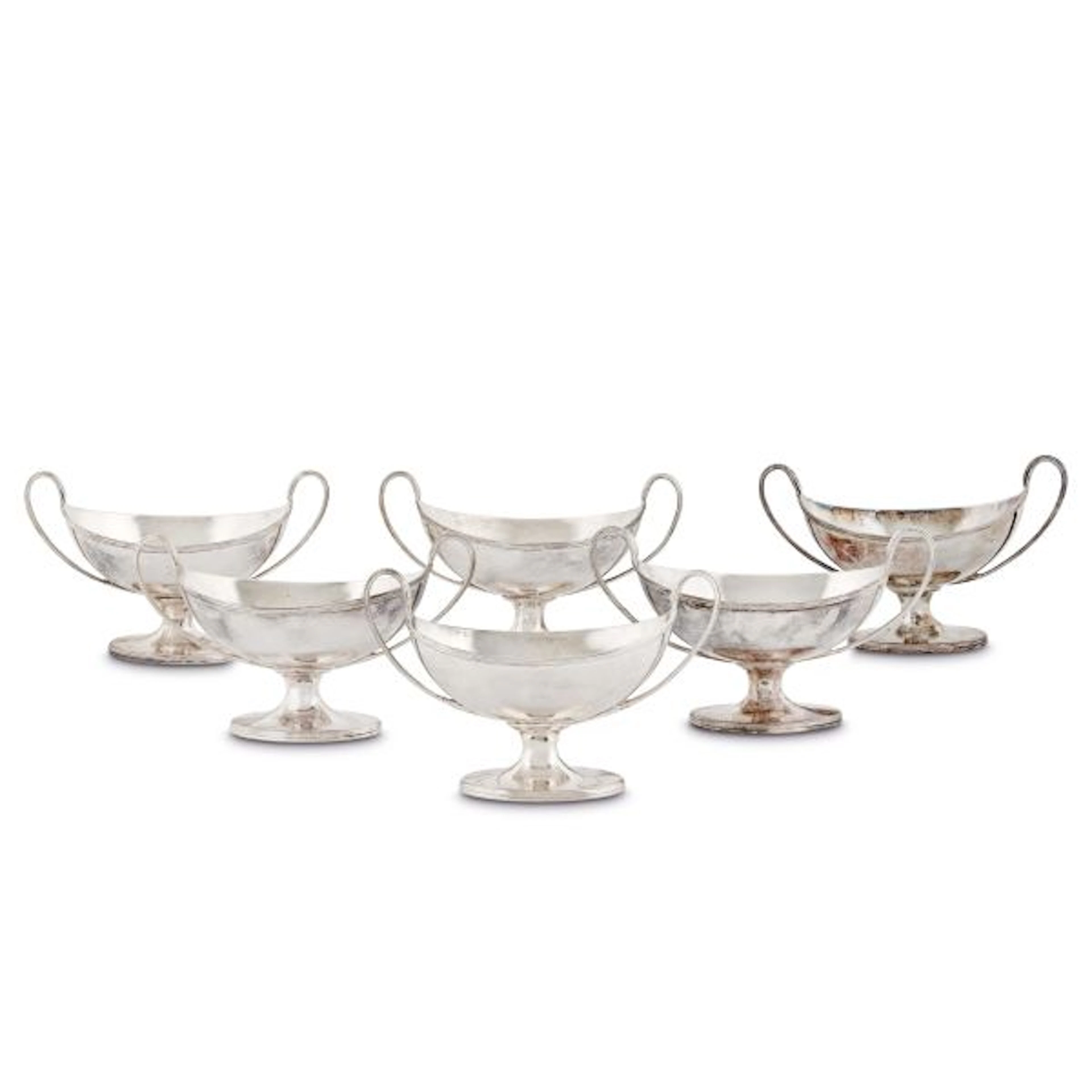 SIX SILVER TWO-HANDLED SALTS, HENRY CHAWNER, LONDON, 1795