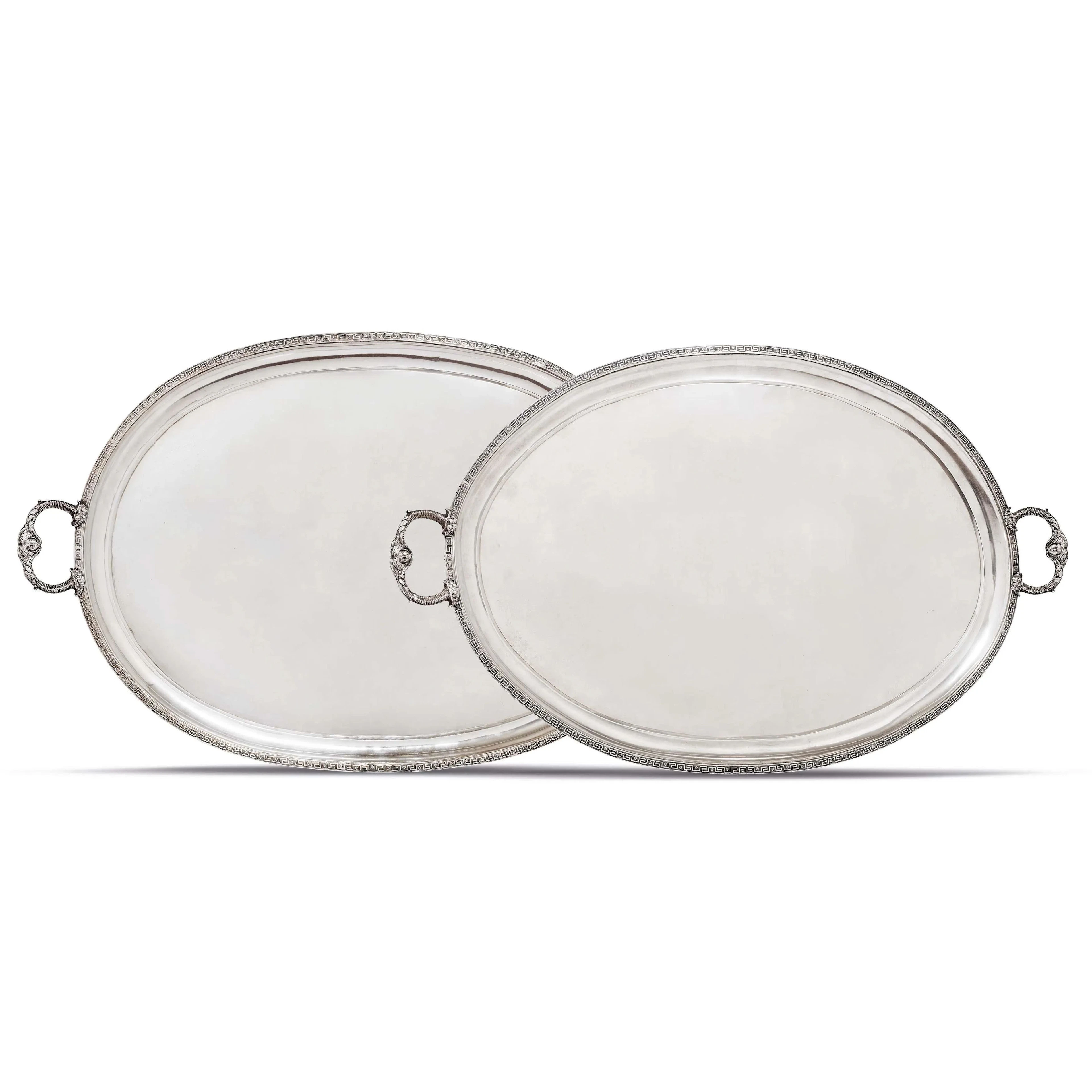 TWO SILVER TWO-HANDLED TRAYS, GIROLAMO MENAZZI AND ANGELO GIANNOTTI