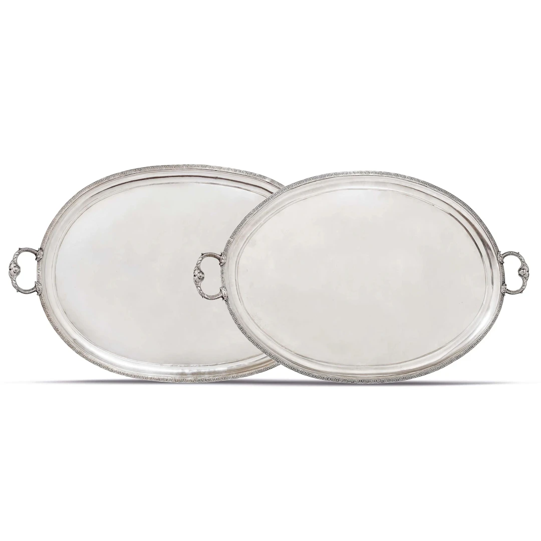 TWO SILVER TWO-HANDLED TRAYS, GIROLAMO MENAZZI AND ANGELO GIANNOTTI