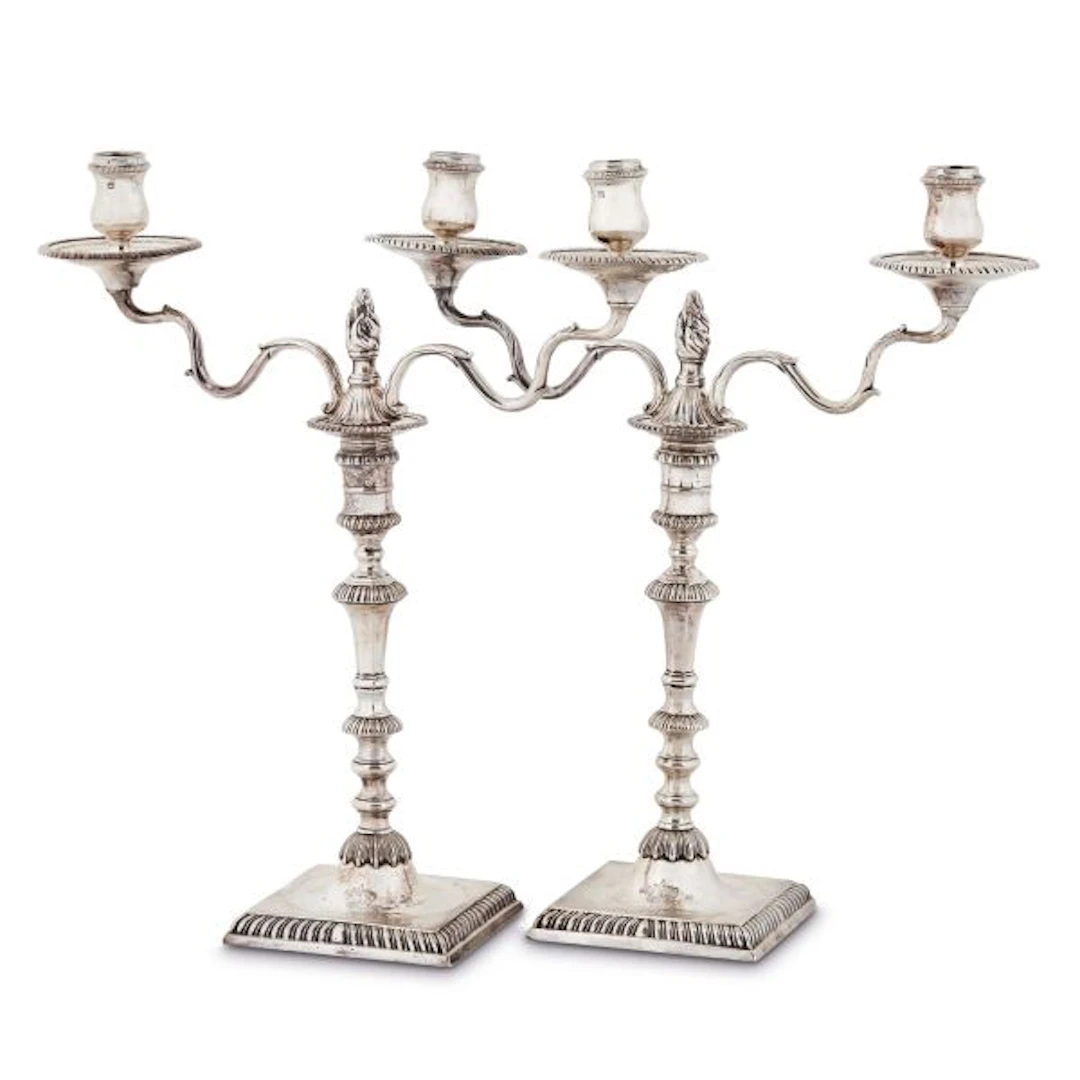 A PAIR OF SILVER CANDELABRA, WILLIAM CAFE, LONDON, 1758/1759