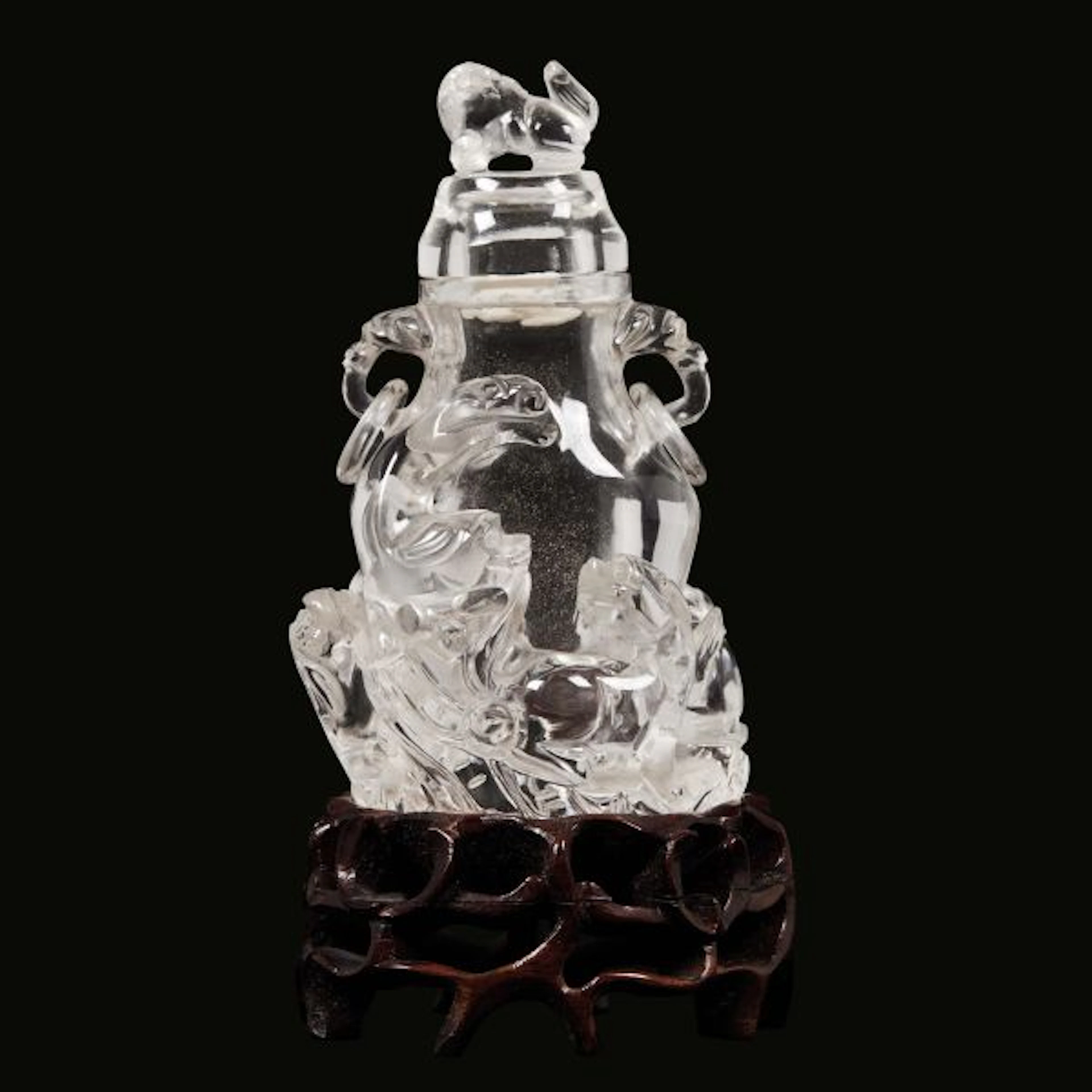 A ROCK CRYSTAL VASE AND COVER, CHINA, 20TH CENTURY