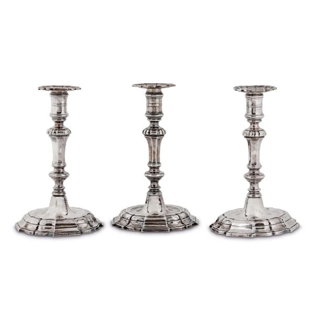 THREE SILVER CANDLESTICKS, 18TH/19TH CENTURY