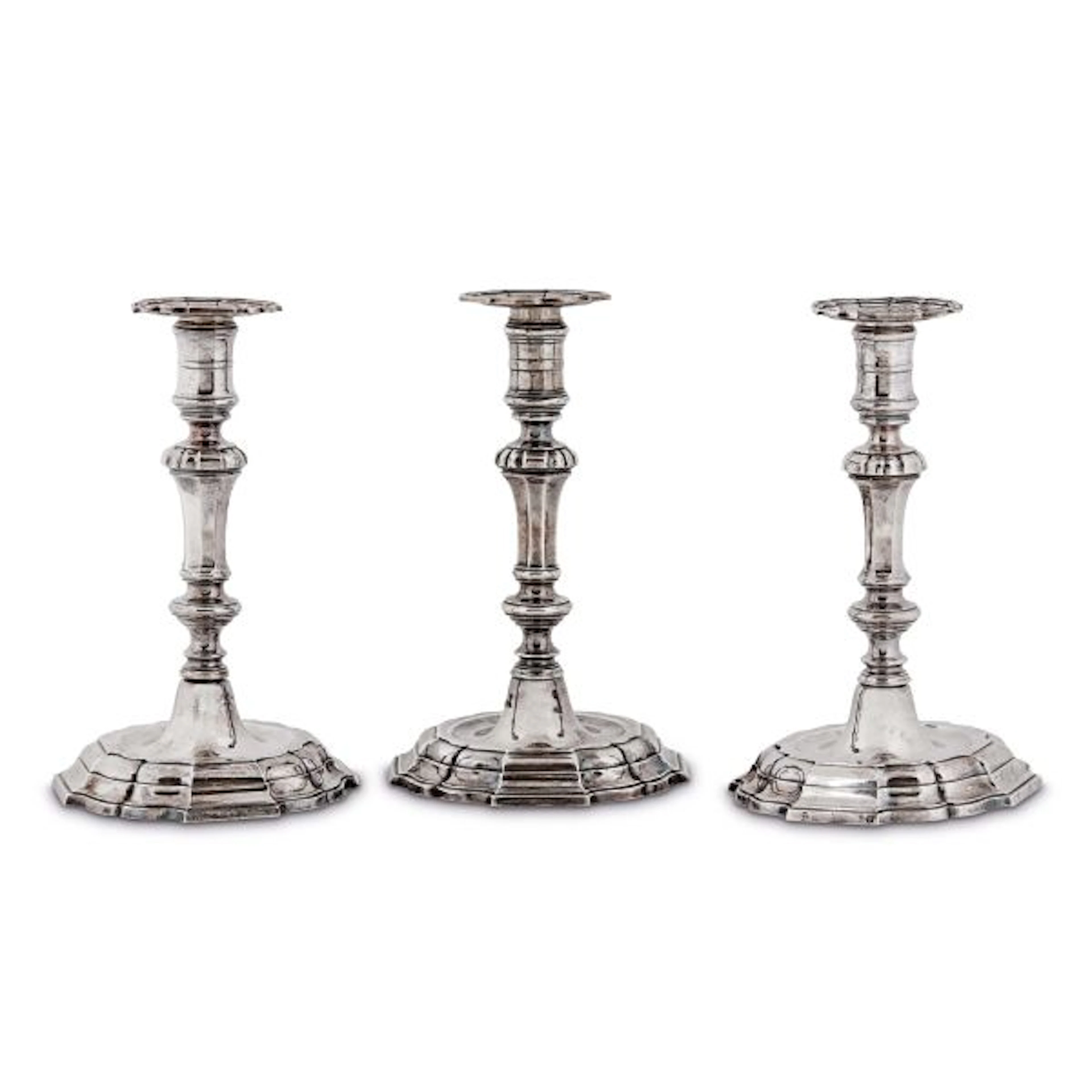 THREE SILVER CANDLESTICKS, 18TH/19TH CENTURY