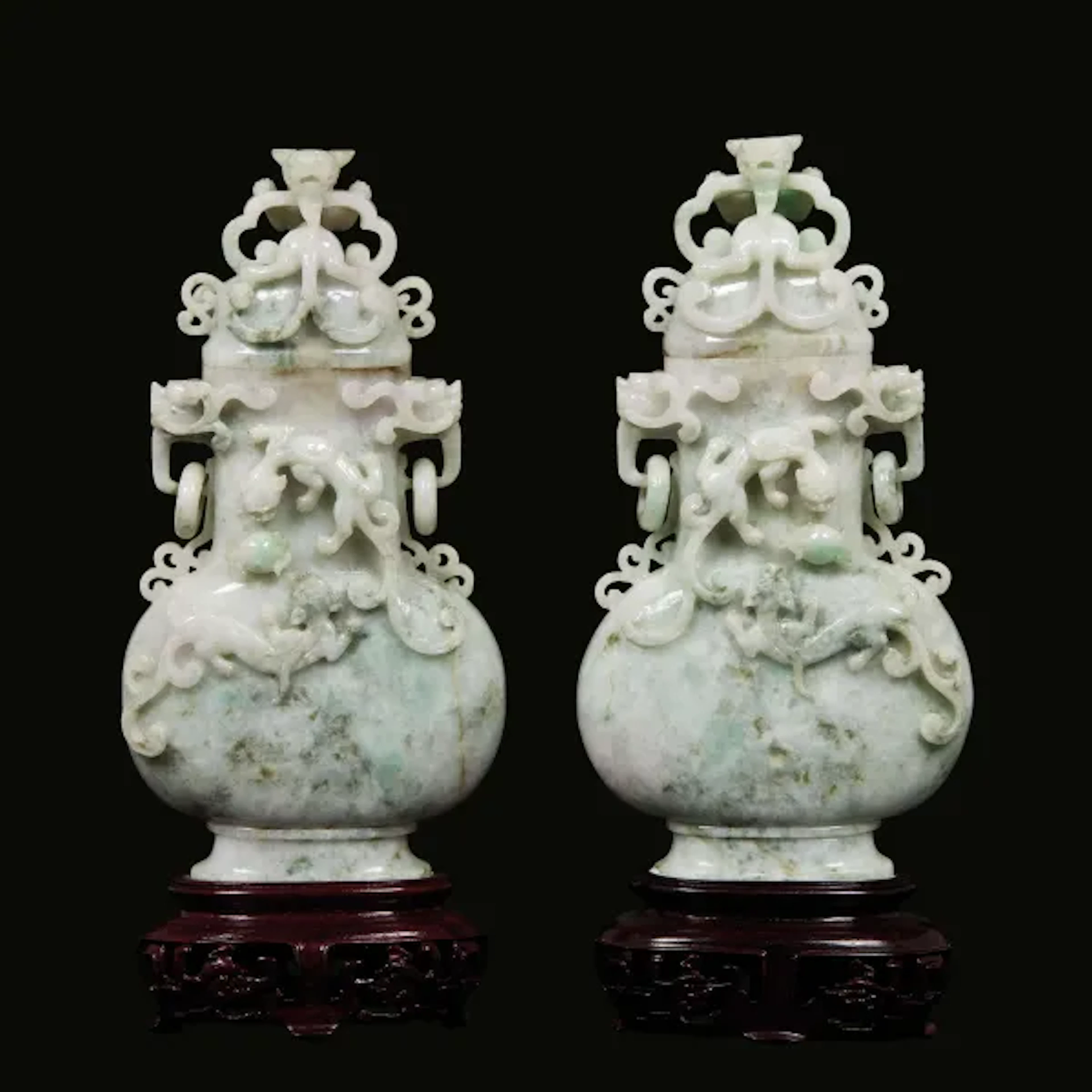 A PAIR OF JADEITE VASES AND COVERS, CHINA, REPUBLIC PERIOD, 20TH CENTURY