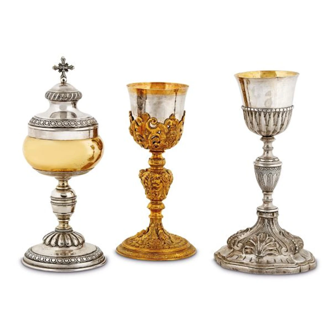 TWO GOBLETS AND A CIBORIUM, 19TH/20TH CENTURY