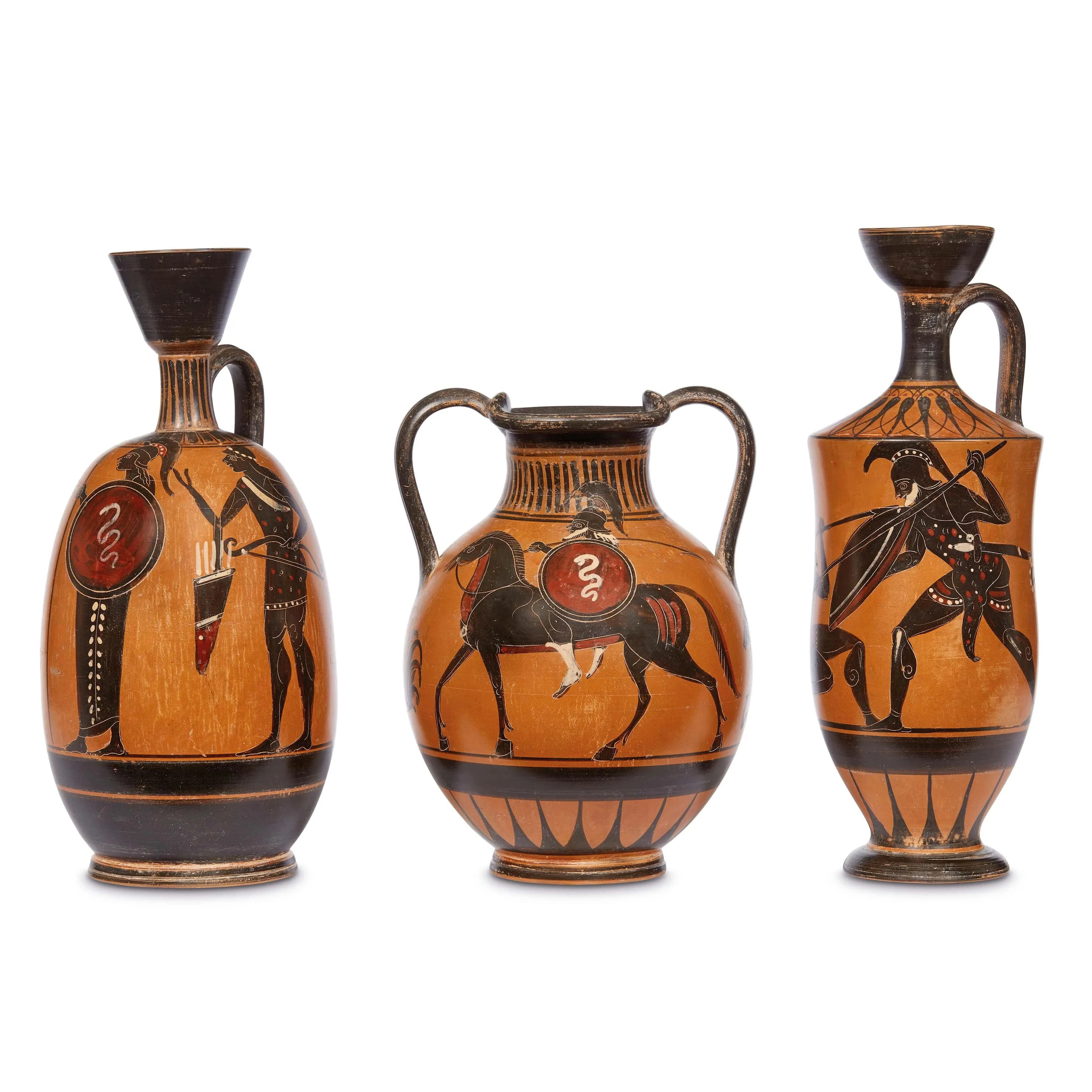 A LEKYTHOS, A GLOBULAR AMPHORA AND A SMALL AMPHORA, 19TH CENTURY