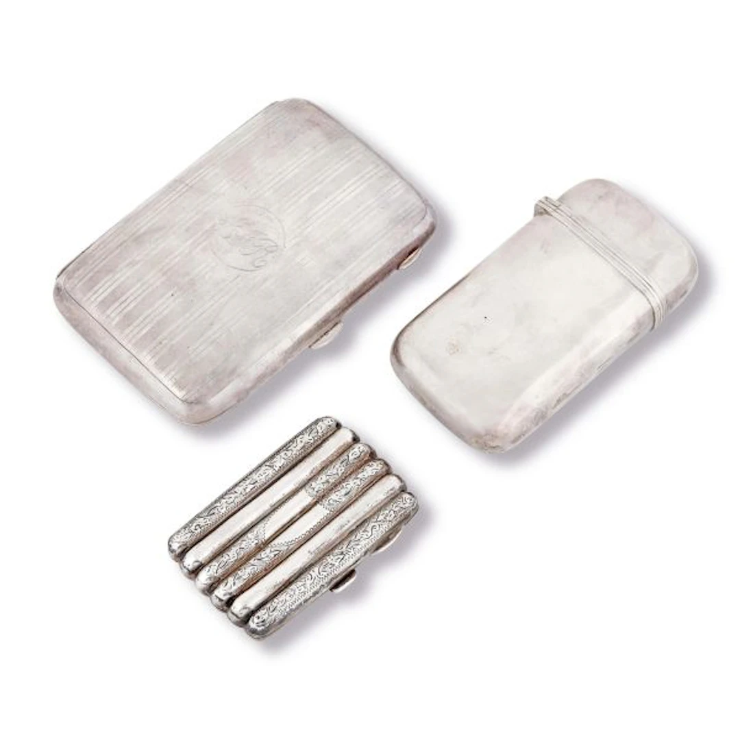 TWO SILVER CIGARETTE BOXES AND A NECESSAIRE, BIRMINGHAM, 19/20TH CENTURY