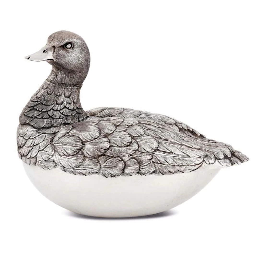 A SILVER DUCK SHAPED BOX, MILAN, LATE 19TH/EARLY 20TH CENTURY
