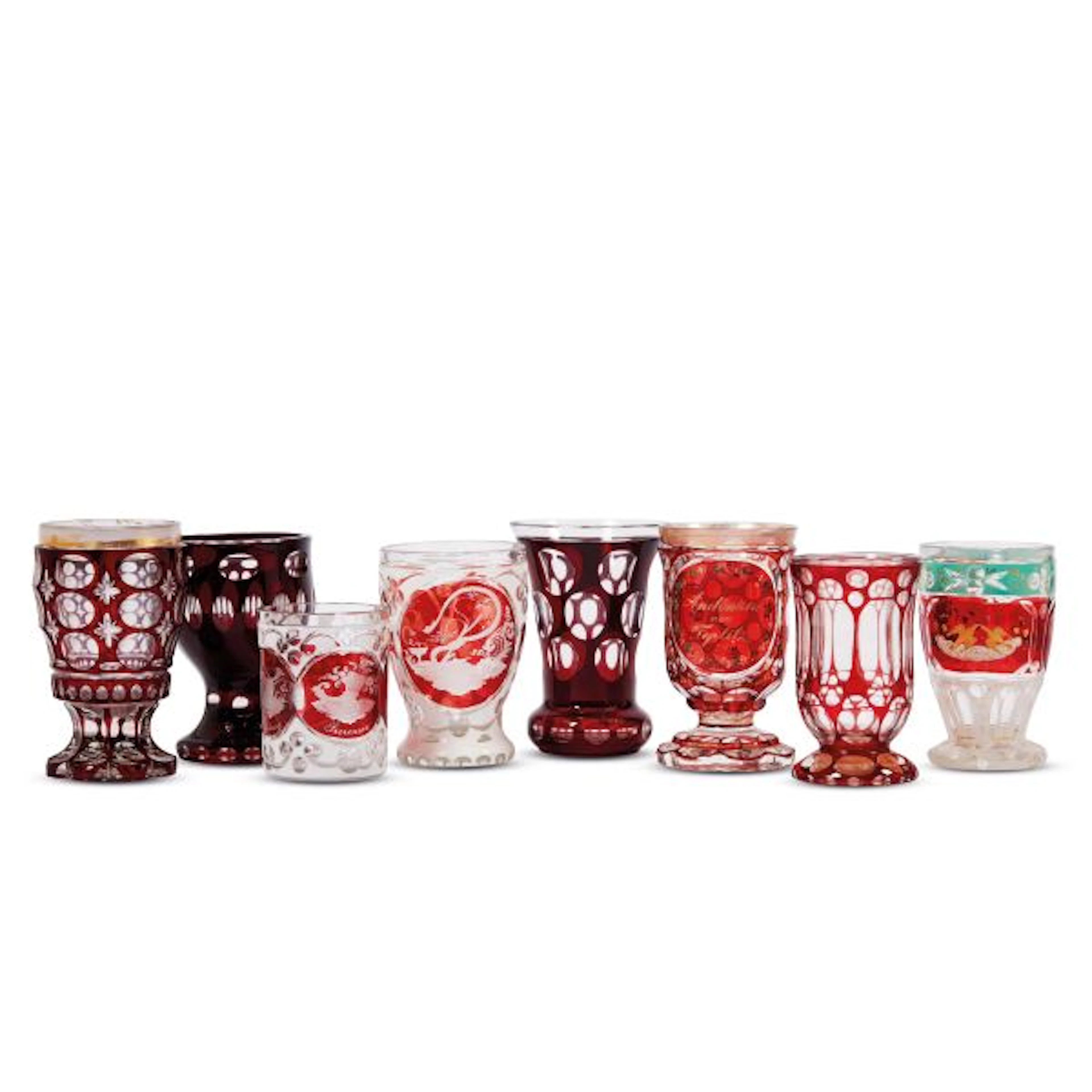 EIGHT BOHEMIAN GLASSES, 19TH/20TH CENTURY