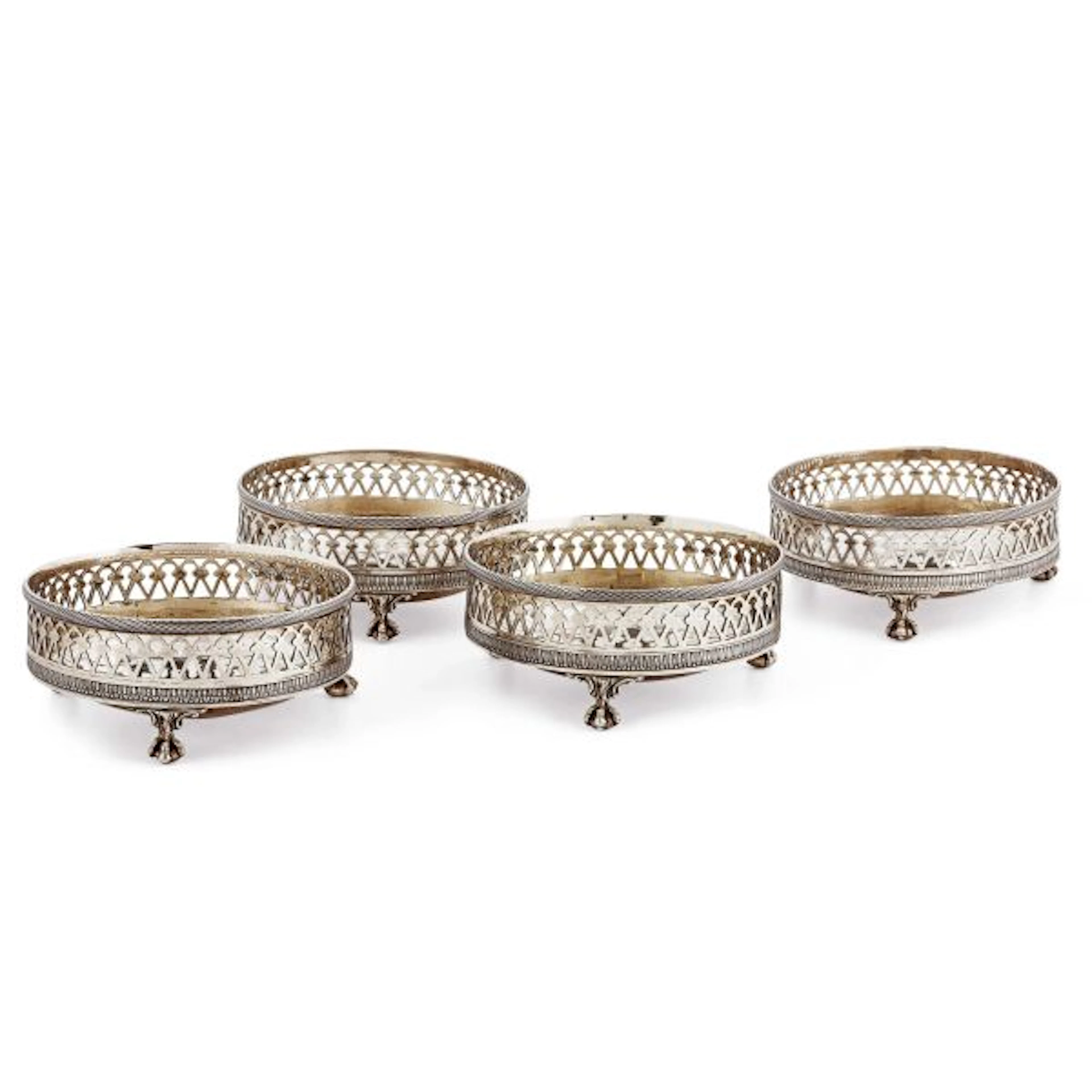 FOUR SILVER GILT WINE COASTERS, NAPLES, 1840 CIRCA