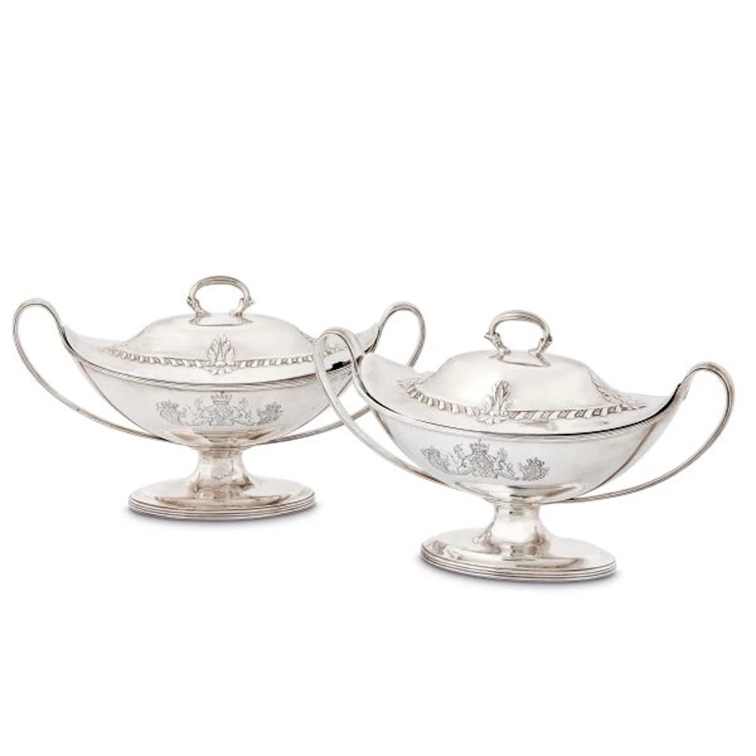 A PAIR OF SILVER SAUCE BOATS AND COVERS, PROBABLY RICHARD MEACH, LONDON, 1787