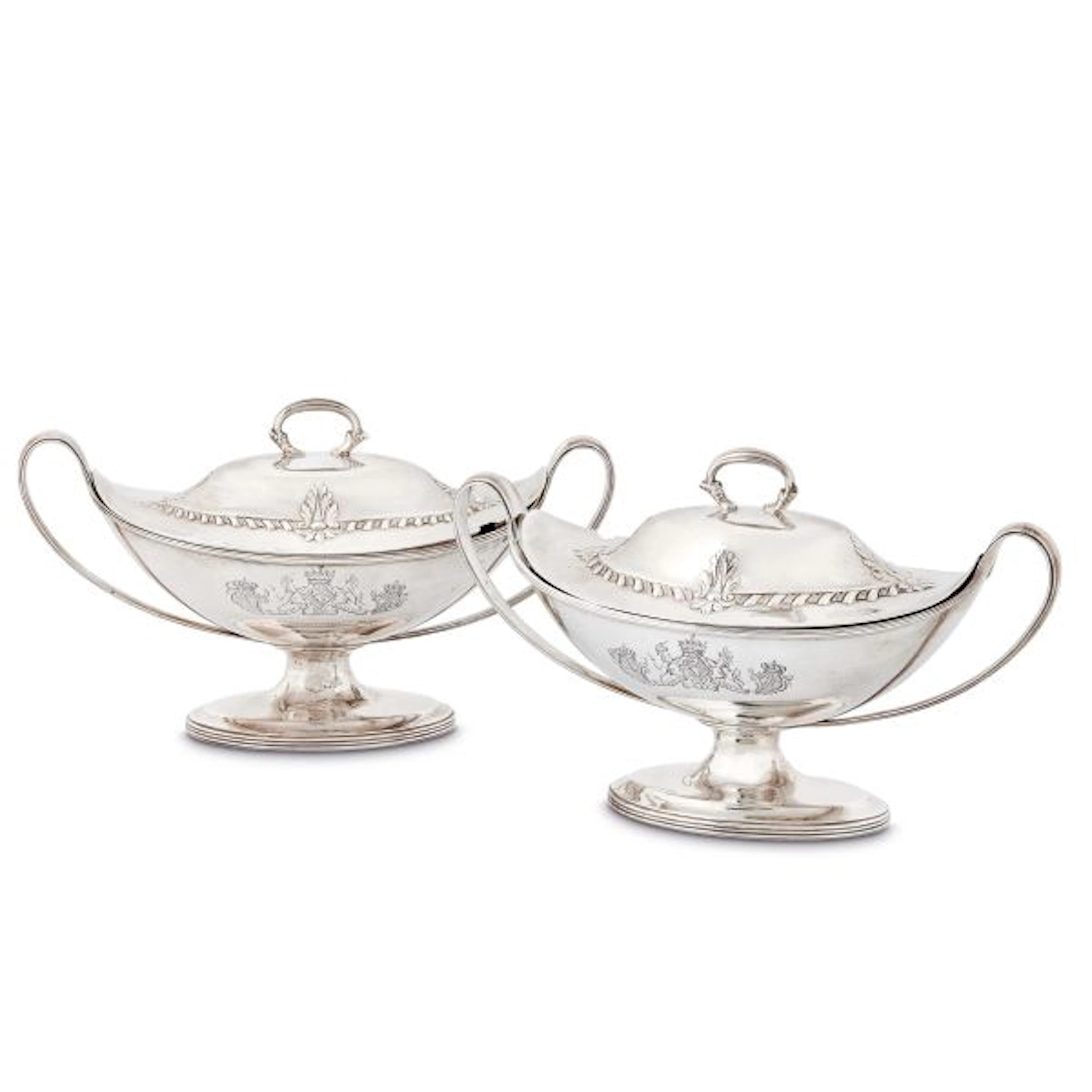 A PAIR OF SILVER SAUCE BOATS AND COVERS, PROBABLY RICHARD MEACH, LONDON, 1787