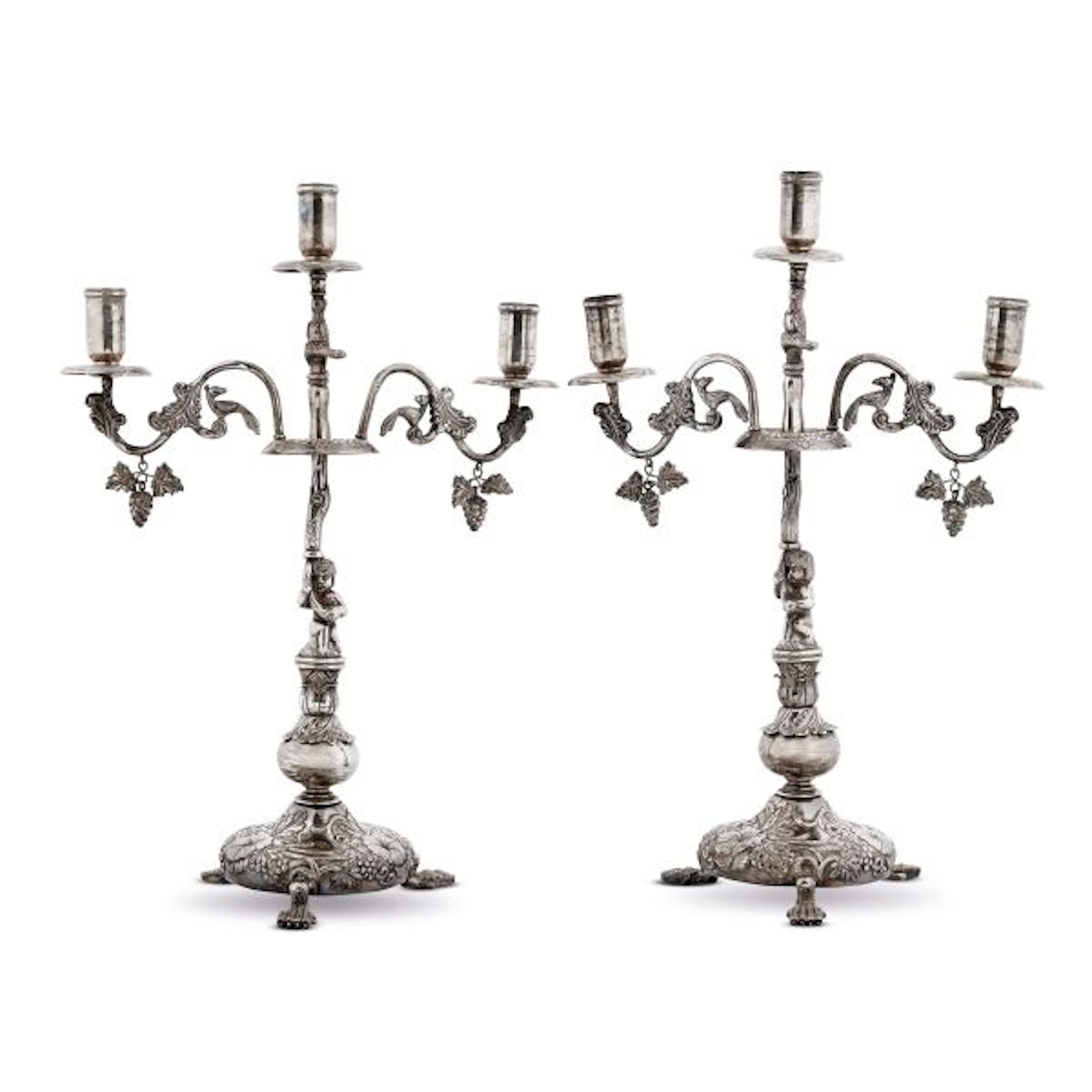 A PAIR OF SILVER CANDELABRA, PERÙ, 19TH/20TH CENTURY