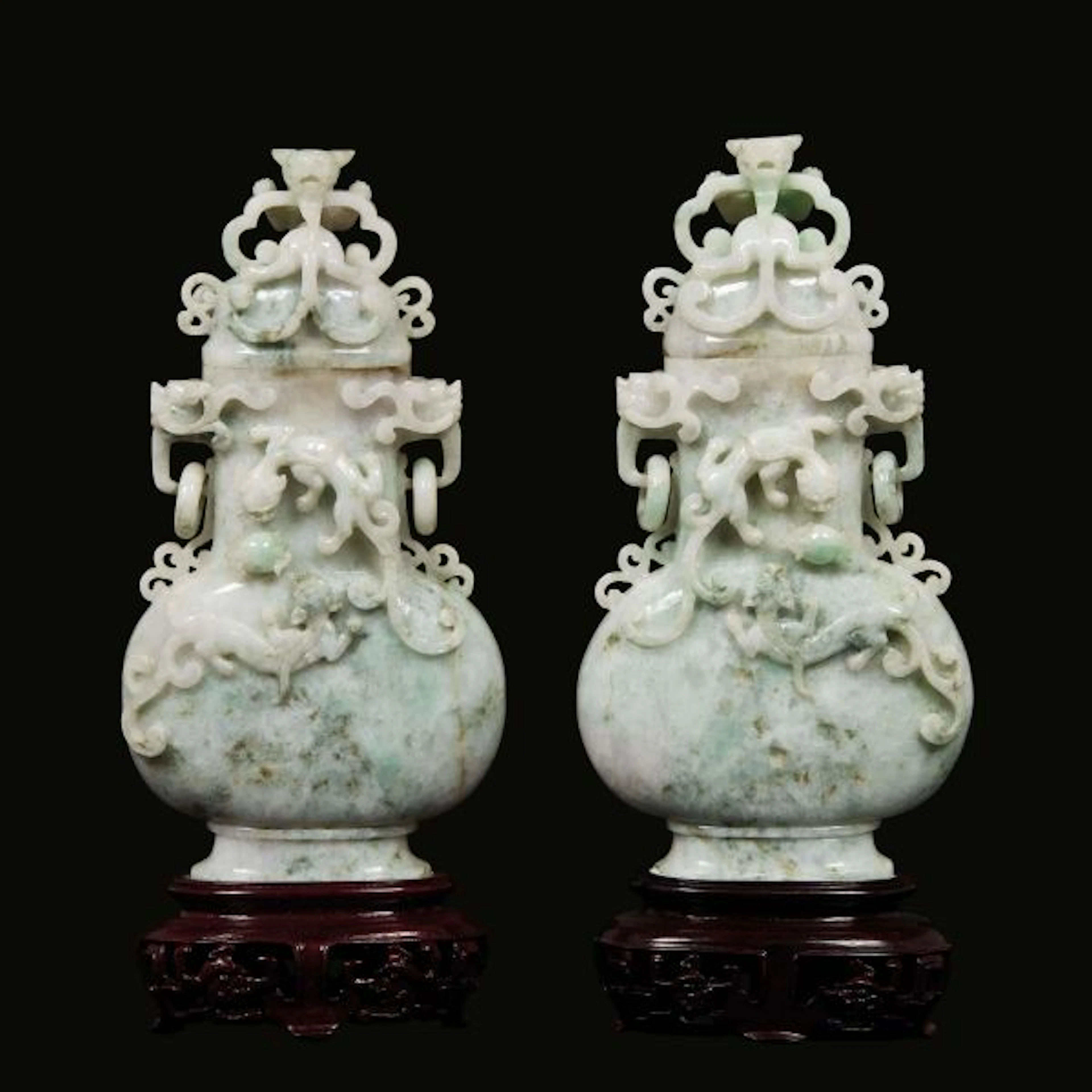 A PAIR OF JADEITE VASES AND COVERS, CHINA, REPUBLIC PERIOD, 20TH CENTURY