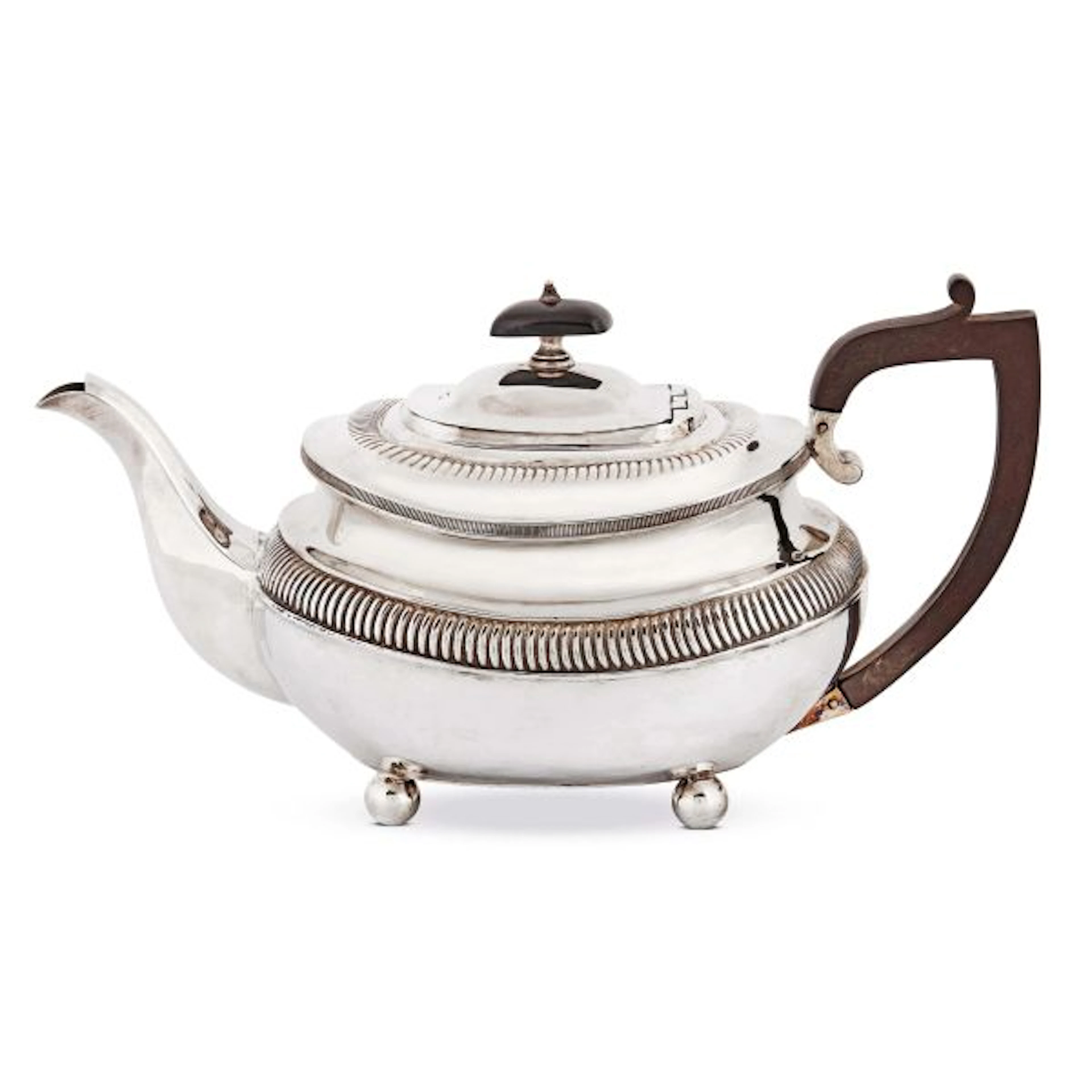 A SILVER TEA POT, SOLOMON HOUGHAM, LONDON, PROBABLY 1815/1816