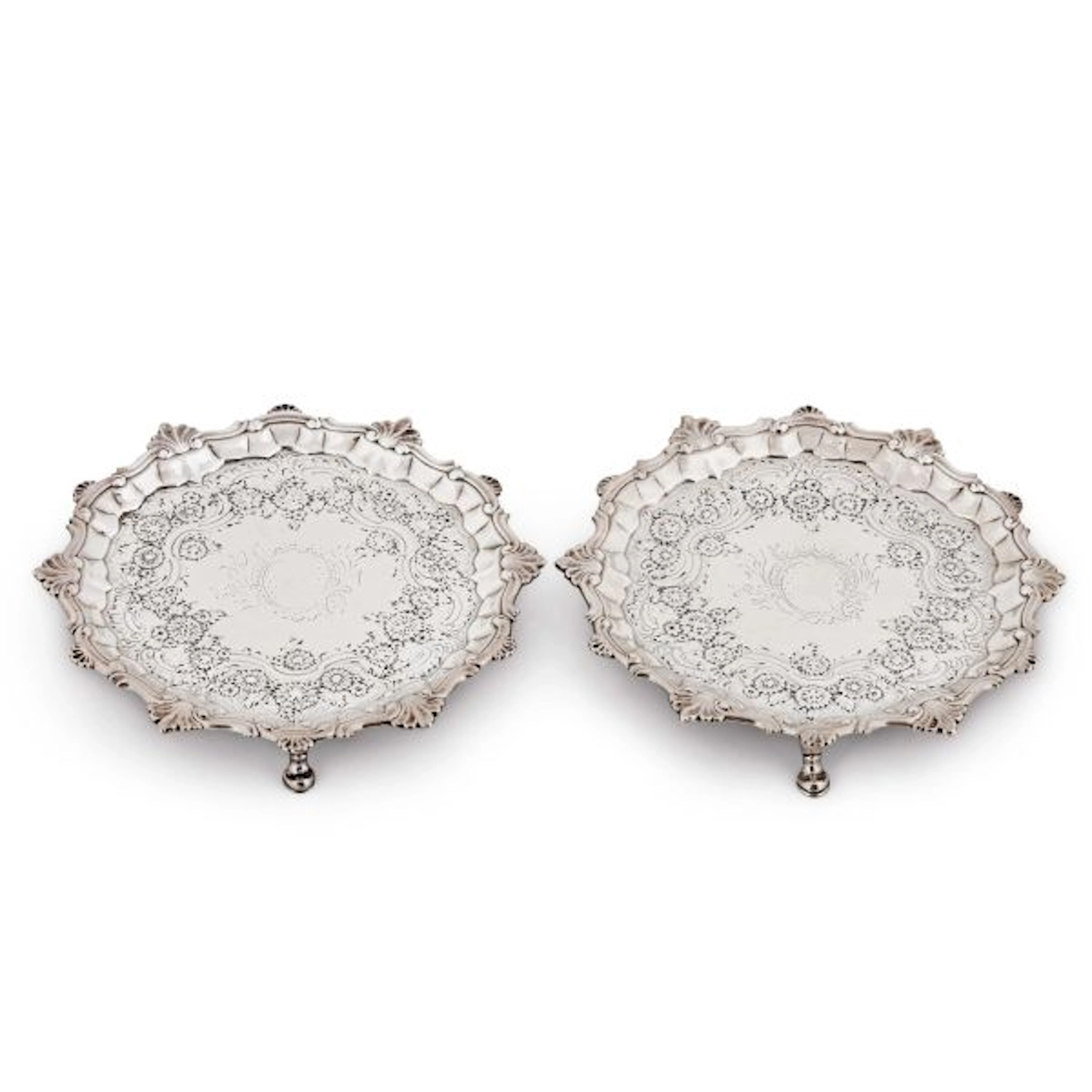 A PAIR OF SILVER SALVERS, WILLIAM PEASTON, LONDON, 1749/1750