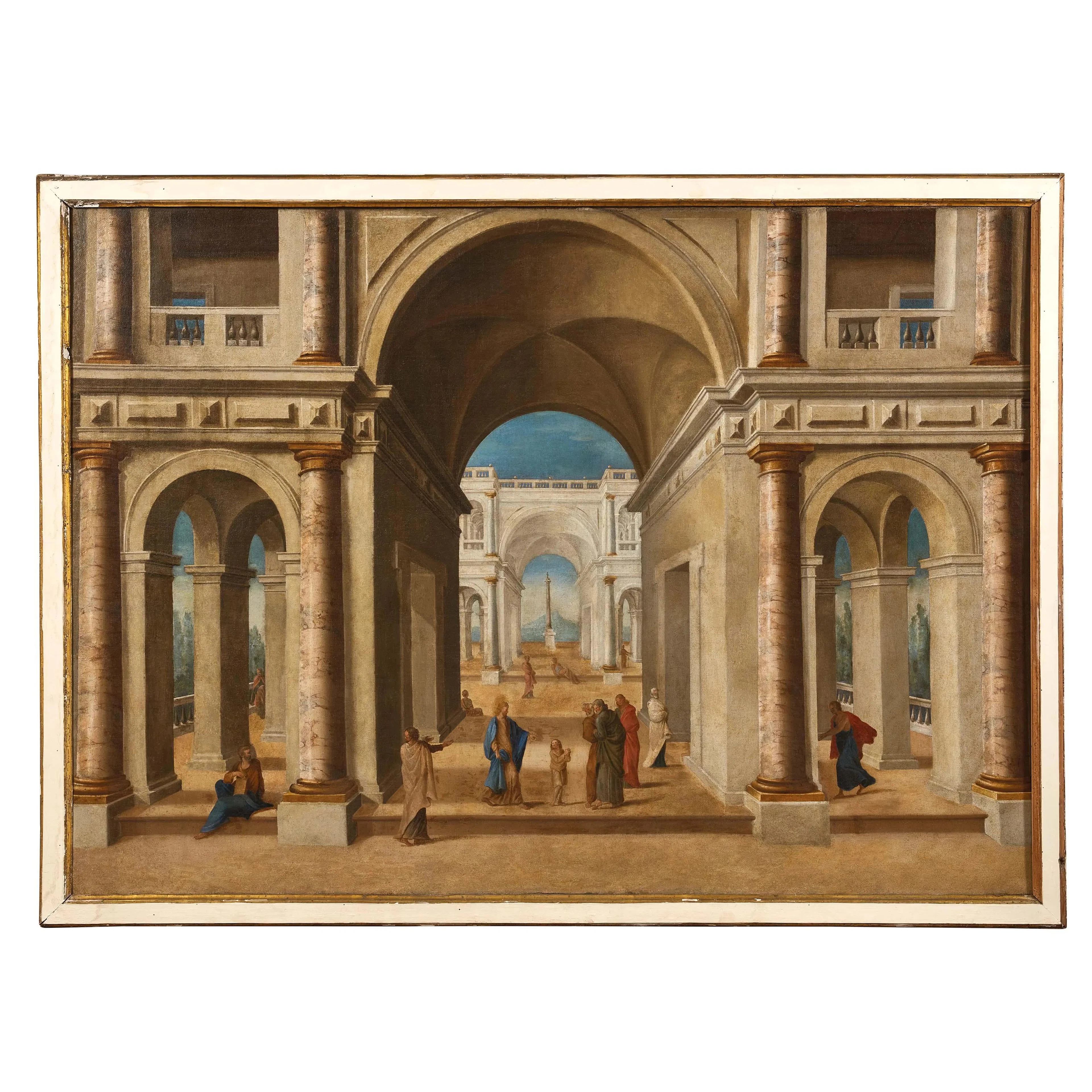 Neapolitan school, 17th century, architectural view with figures, oil on canvas