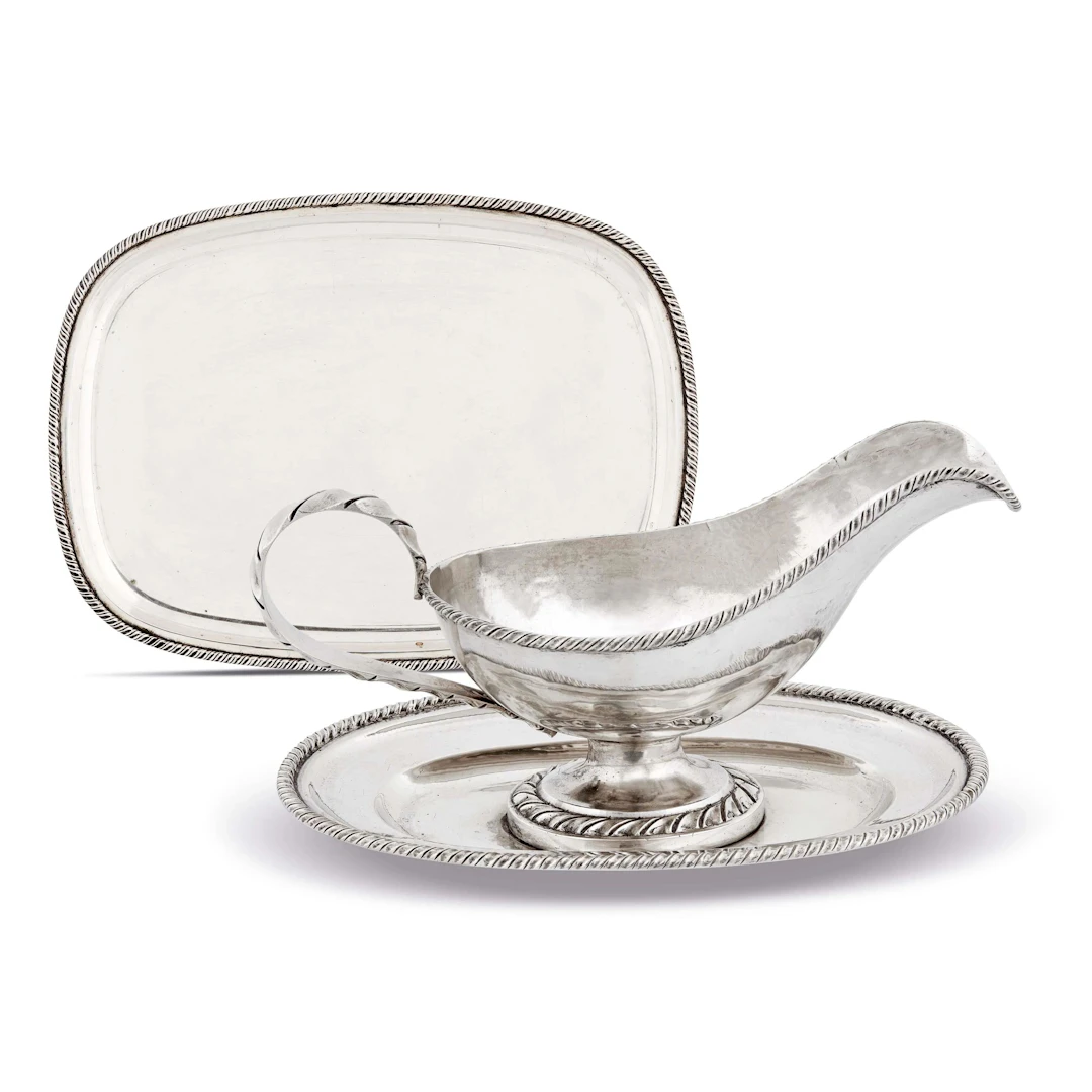 A SILVER SAUCE BOAT AND TRAY, SFRISO, VENICE, FIRST HALF 20TH CENTURY