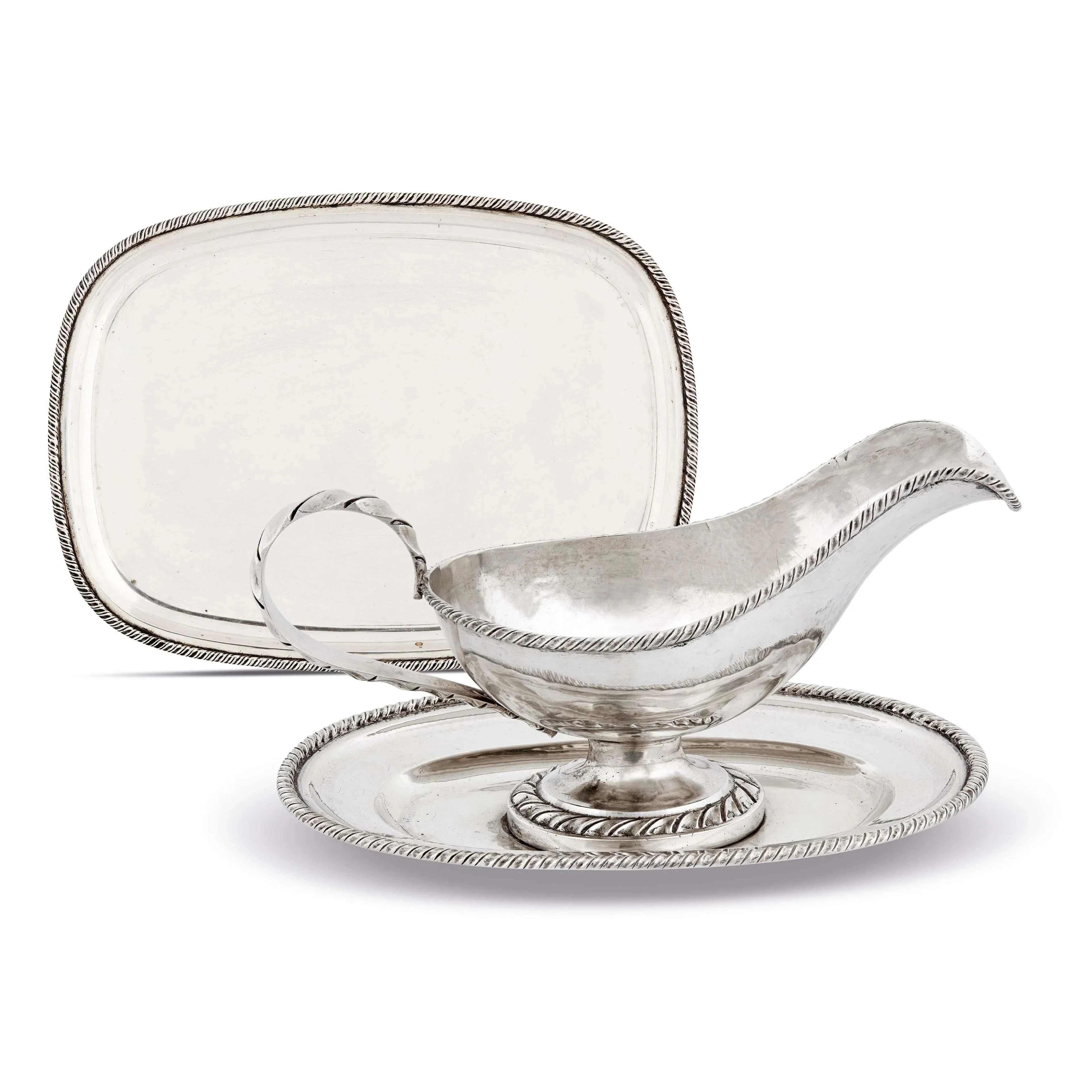 A SILVER SAUCE BOAT AND TRAY, SFRISO, VENICE, FIRST HALF 20TH CENTURY