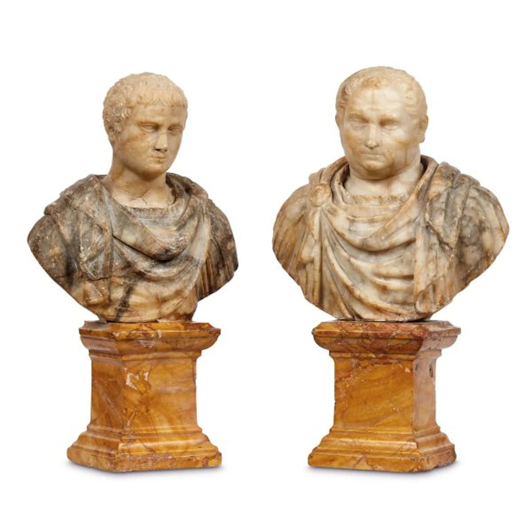 A PAIR OF ROMAN MALE BUSTS, 17TH CENTURY