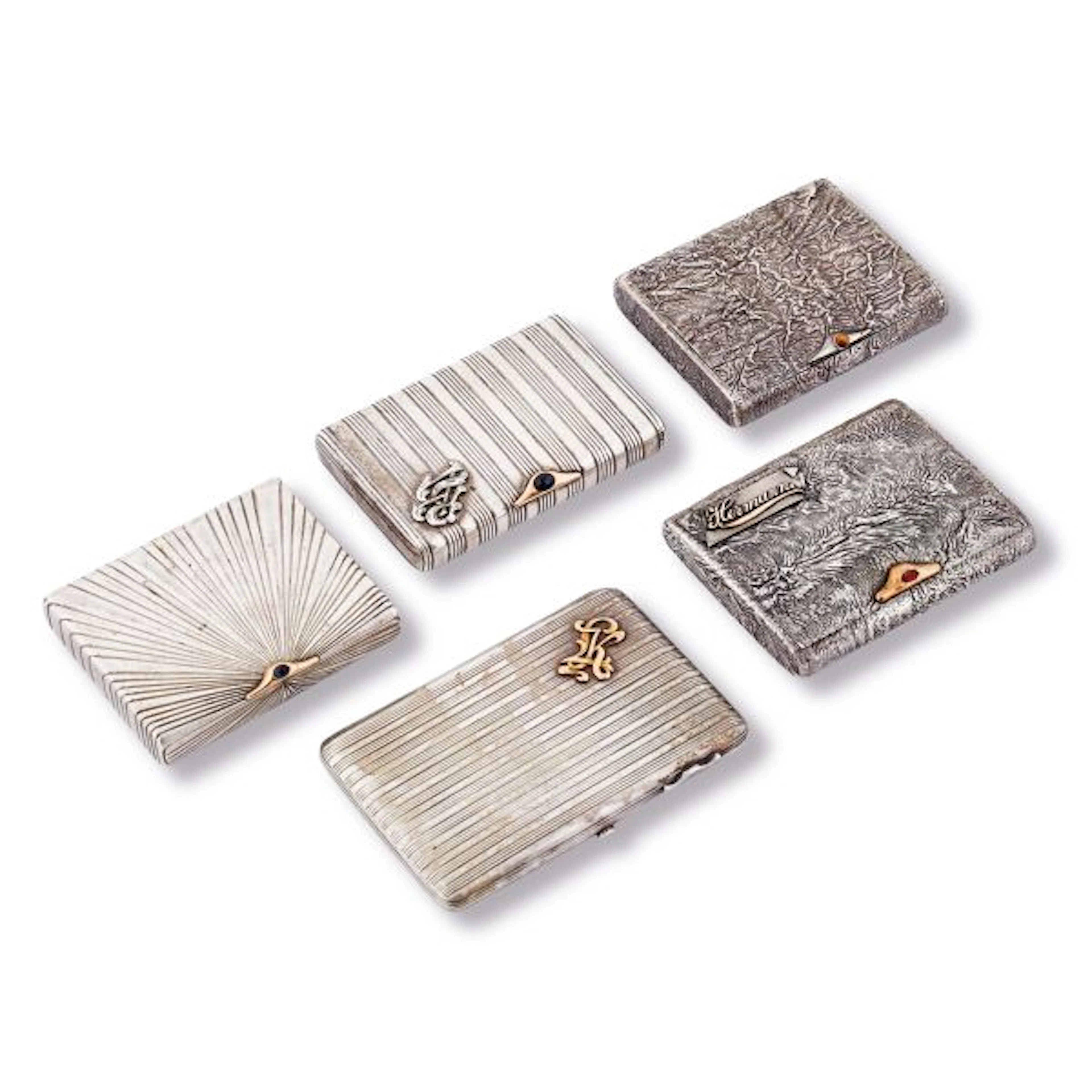 FIVE SILVER CIGARETTE BOXES, RUSSIA, EARLY 20TH CENTURY
