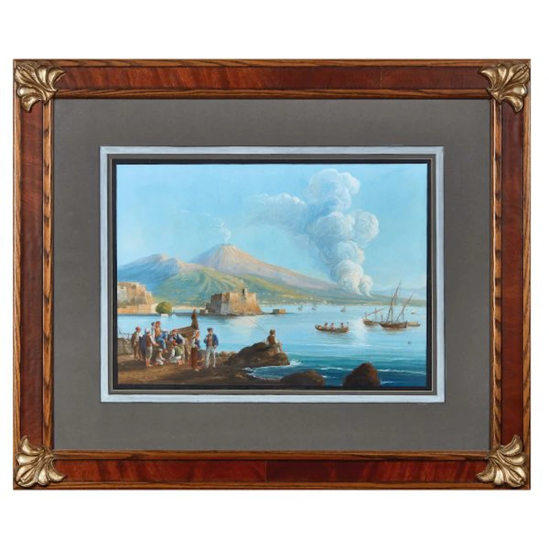 Neapolitan school, 19th century, view of the port of Naples and Vesuvius