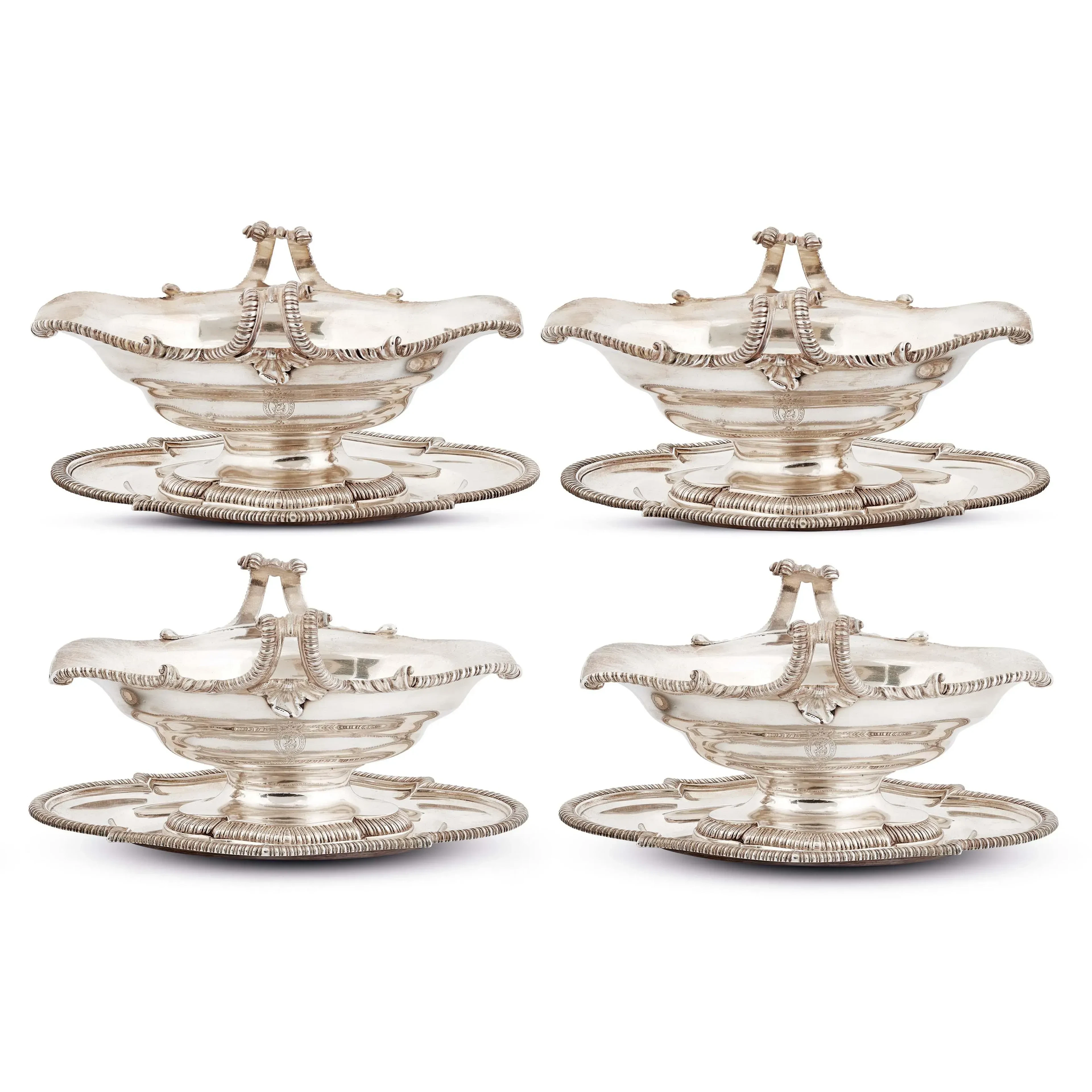 FOUR SILVER SAUCE BOATS WITH STANDS, EDWARD WAKELIN, LONDON, 1756/1757