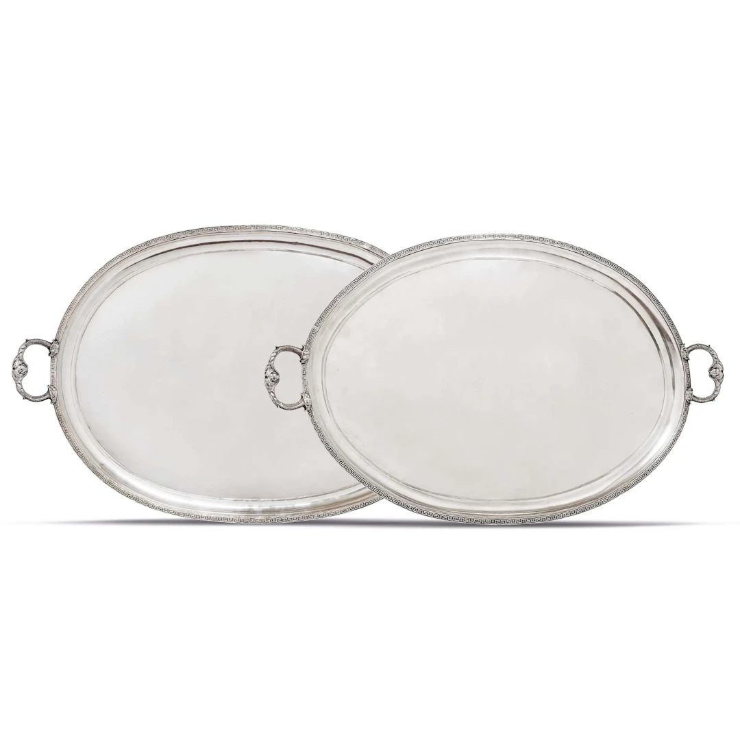 TWO SILVER TWO-HANDLED TRAYS, GIROLAMO MENAZZI AND ANGELO GIANNOTTI